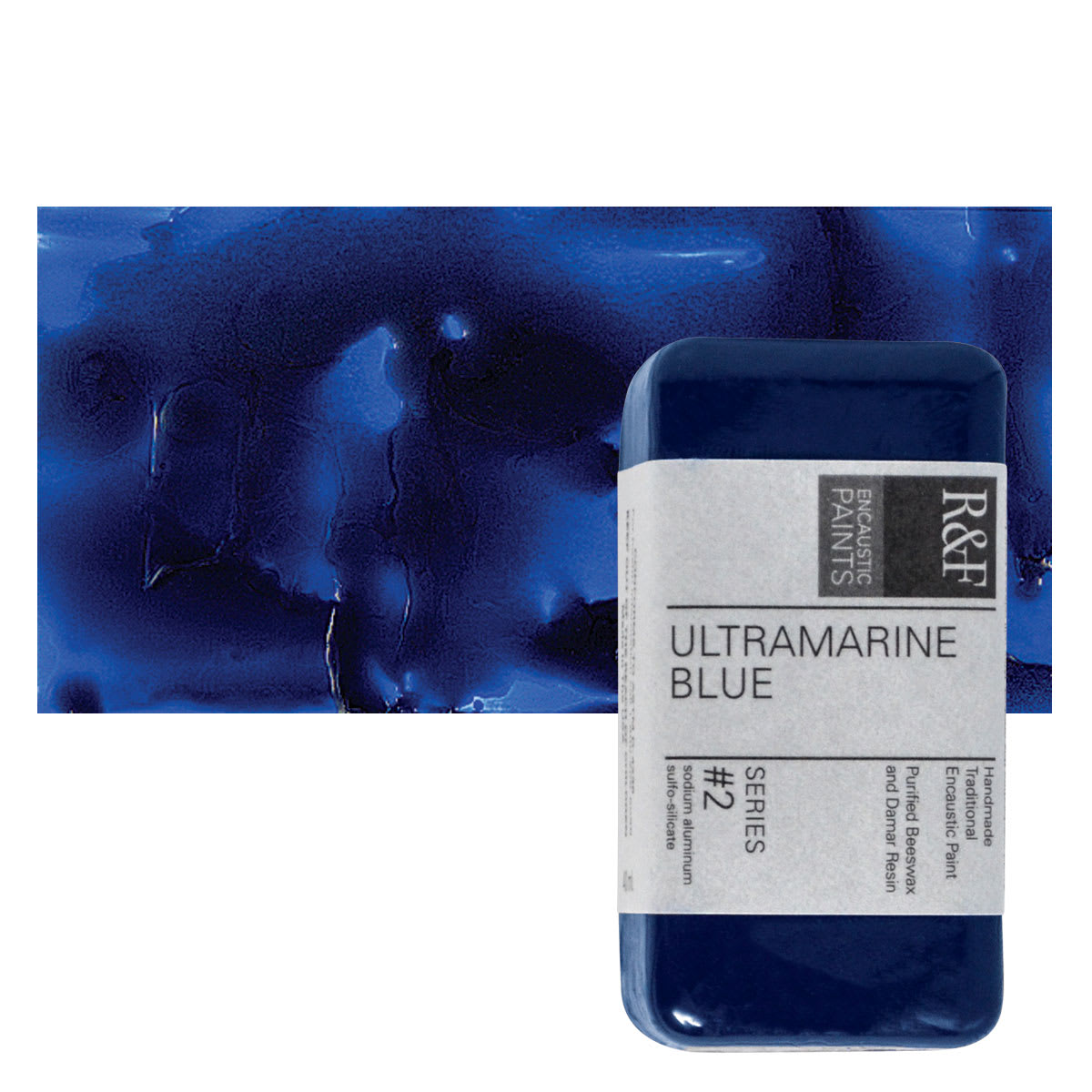 R&F Encaustic Paint Block - Ultramarine Blue, 40 ml block and swatch