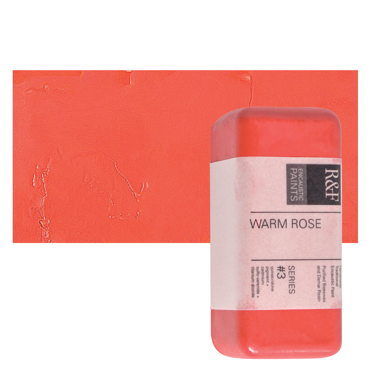 R&F Encaustic Paint Block - Warm Rose, 104 ml block and swatch