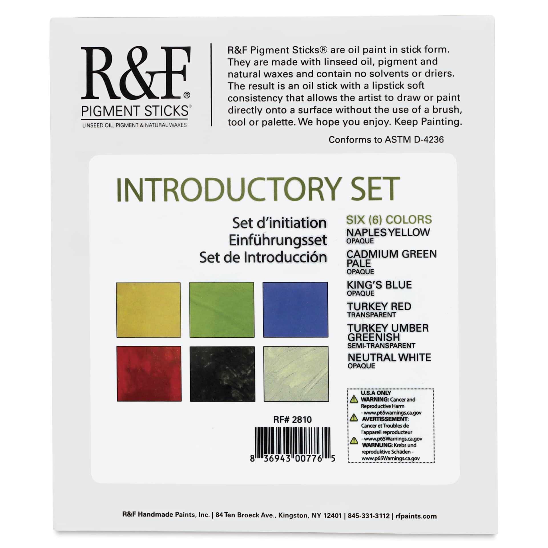 R&F Pigment Sticks - Introductory Set back of package