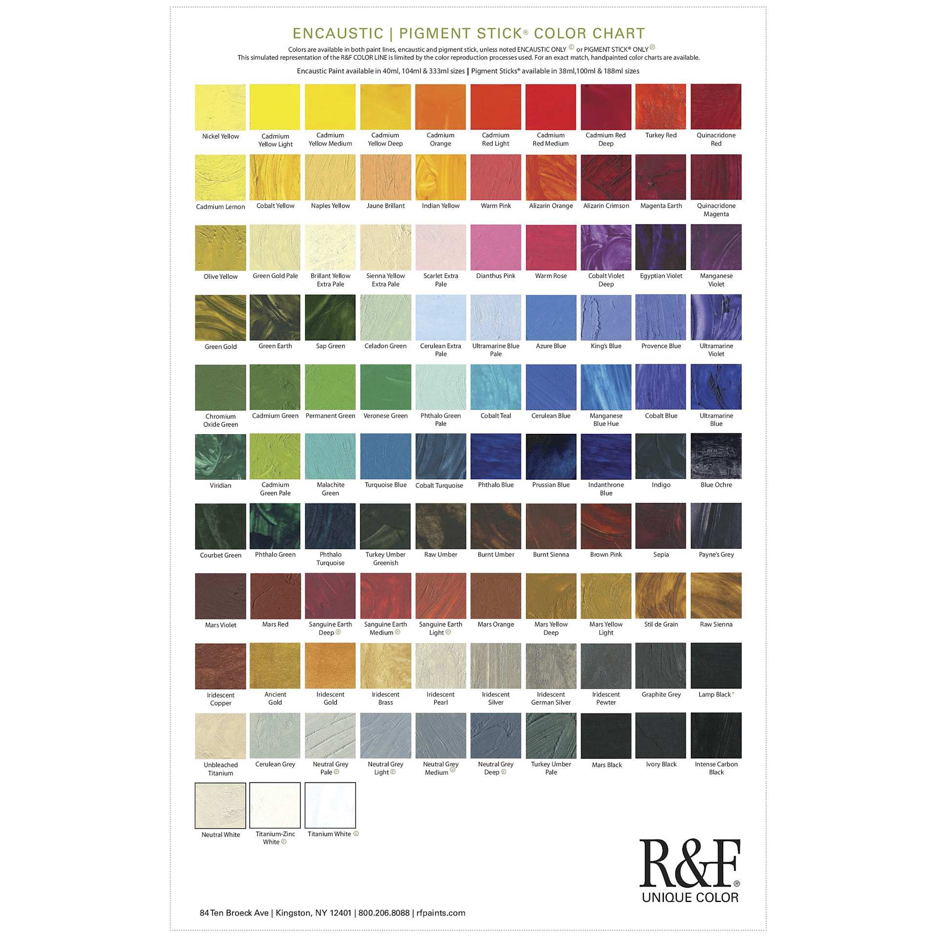 R&F Pigment Sticks - Set of 12 with Gessobord, Painter's Dozen II, 38 ml, swatches