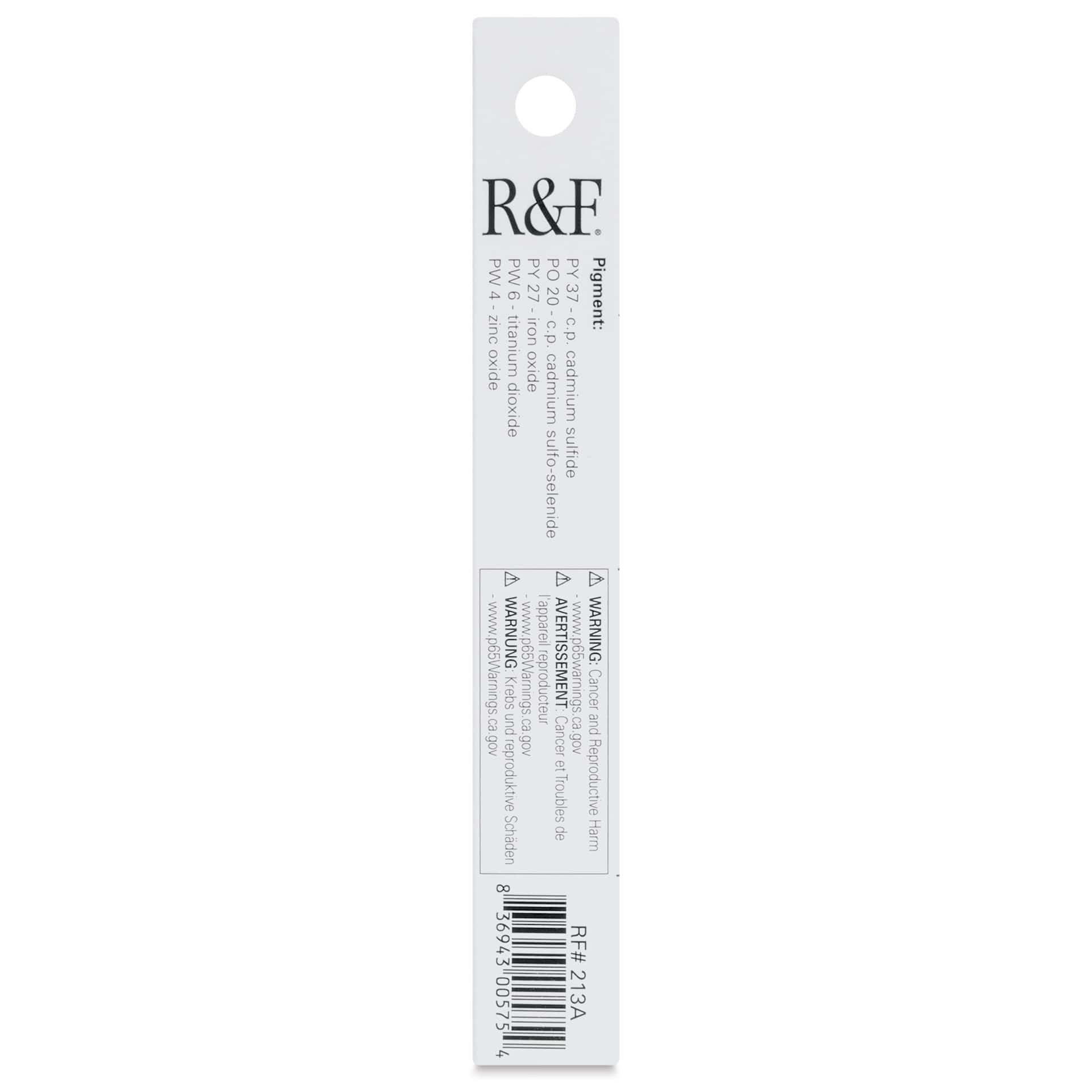 R&F Pigment Stick - Jaune Brilliant, 38 ml stick - back of packaging