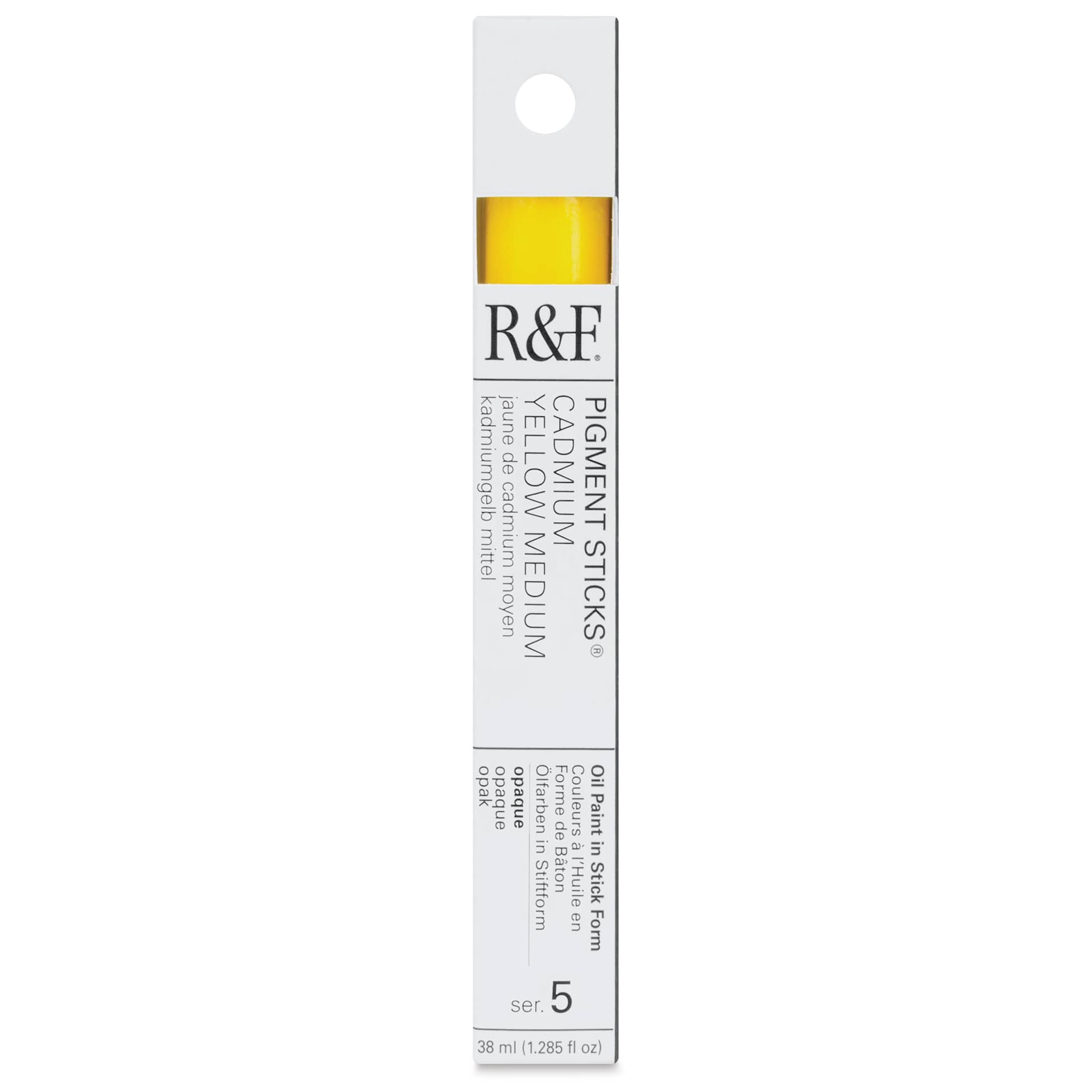R&F Pigment Stick - Cadmium Yellow Medium, 38 ml stick - front of packaging