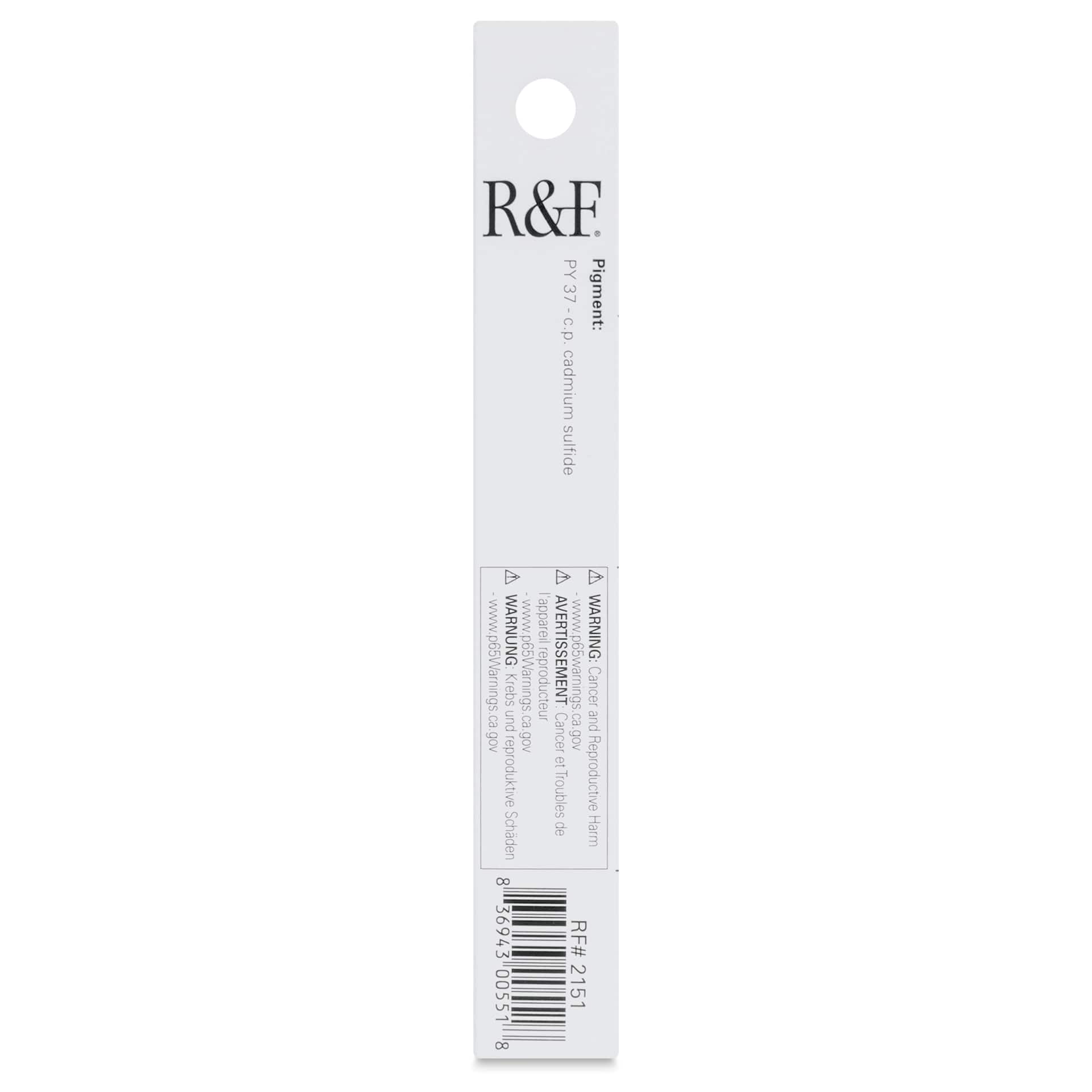 R&F Pigment Stick - Cadmium Yellow Light, 38 ml stick - back of packaging