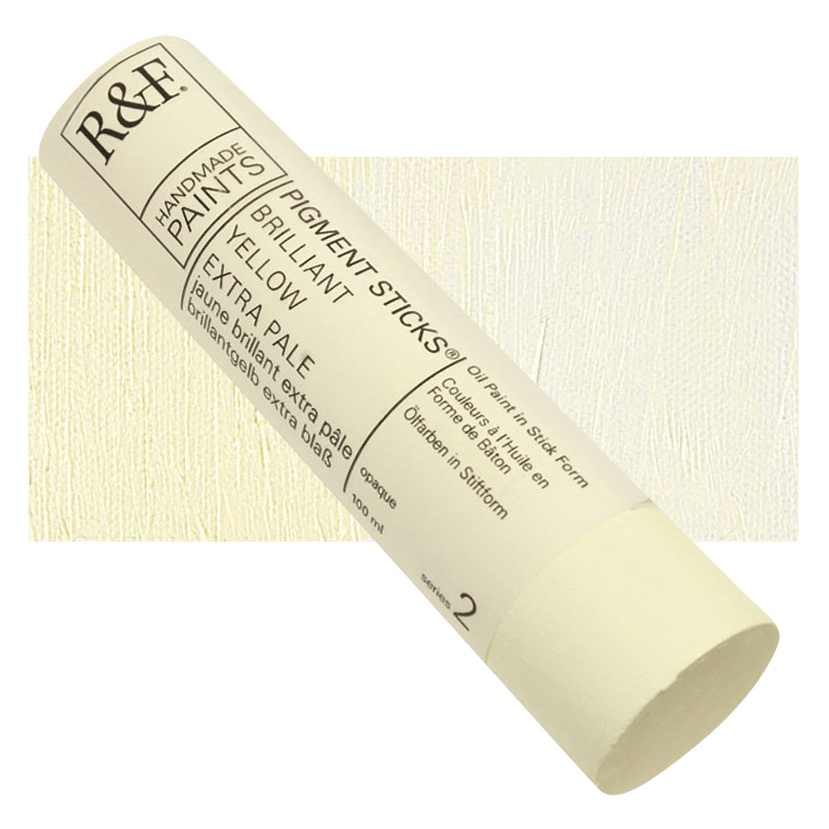 R&F Pigment Stick - Brilliant Yellow Extra Pale, 100 ml stick and swatch