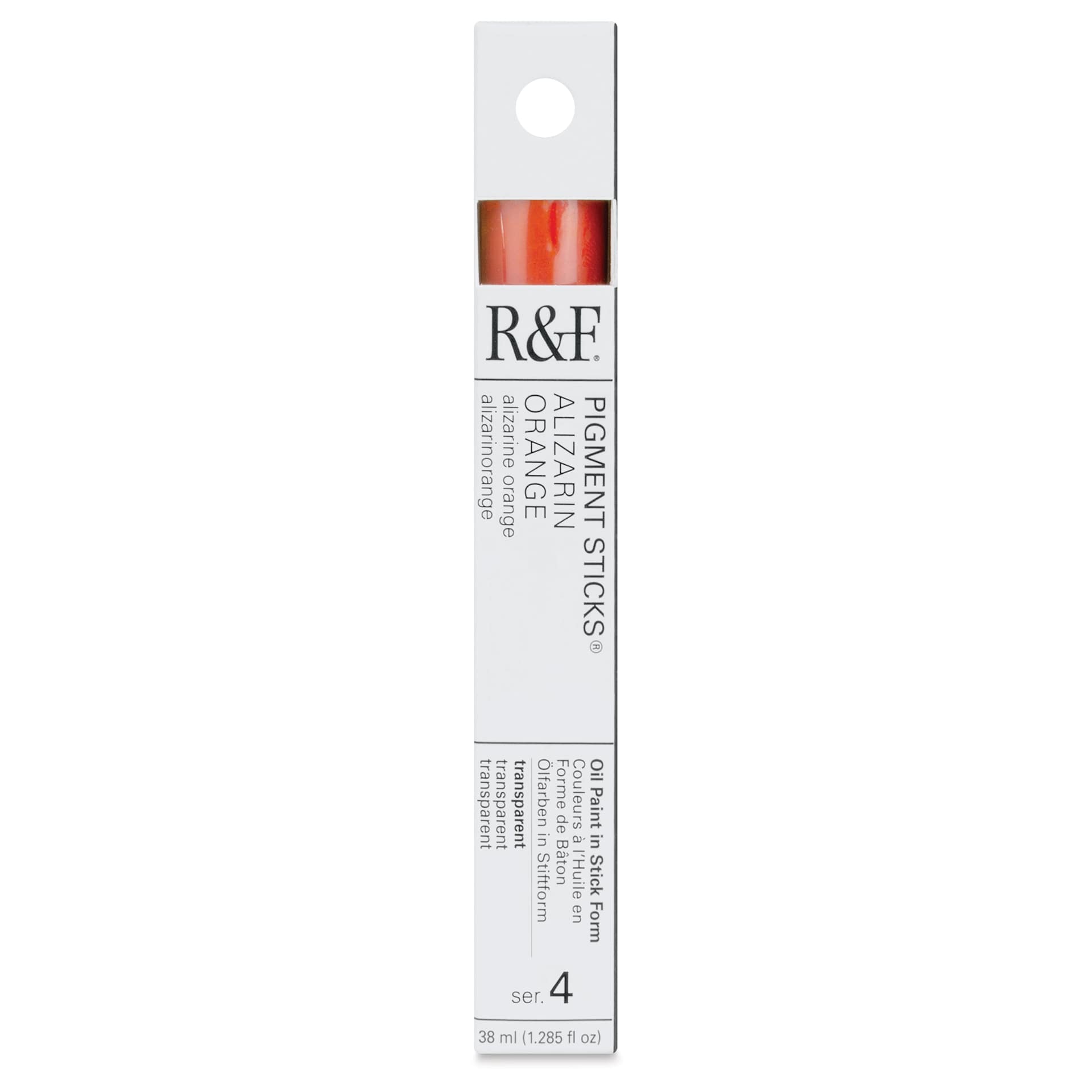 R&F Pigment Stick - Alizarin Orange, 38 ml stick front of package
