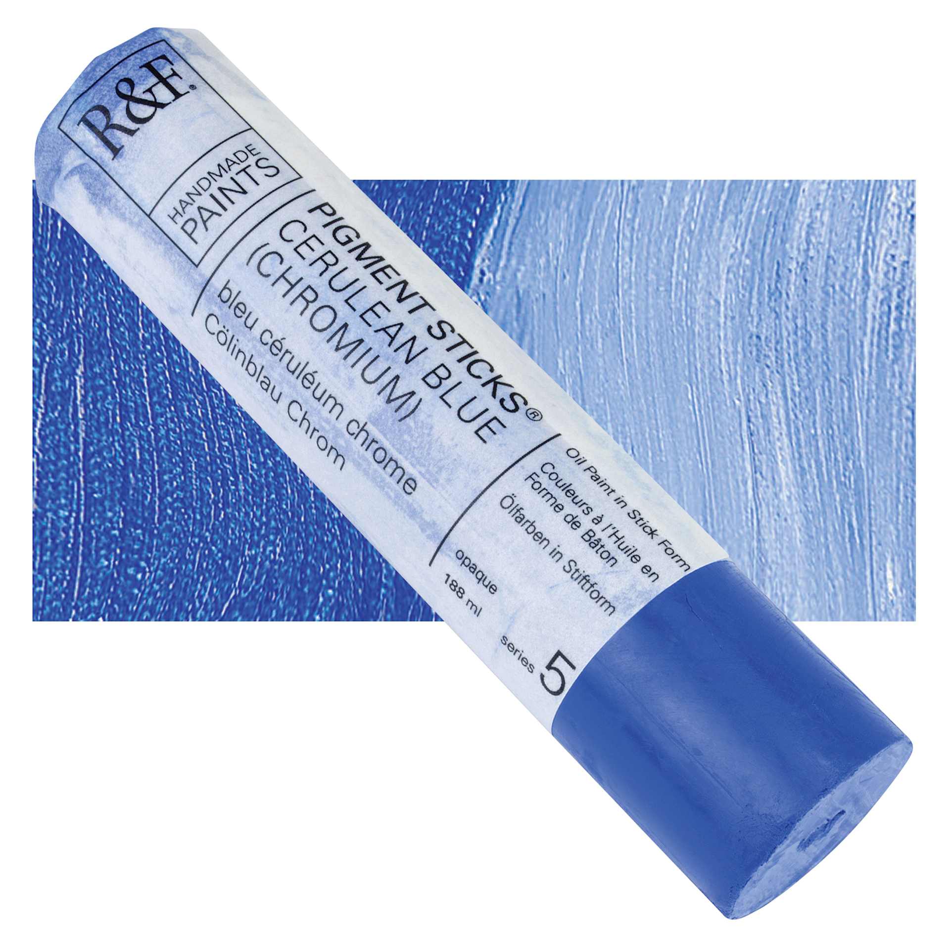 R&F Pigment Stick - Cerulean Blue (Chromium), 188 ml Stick and swatch