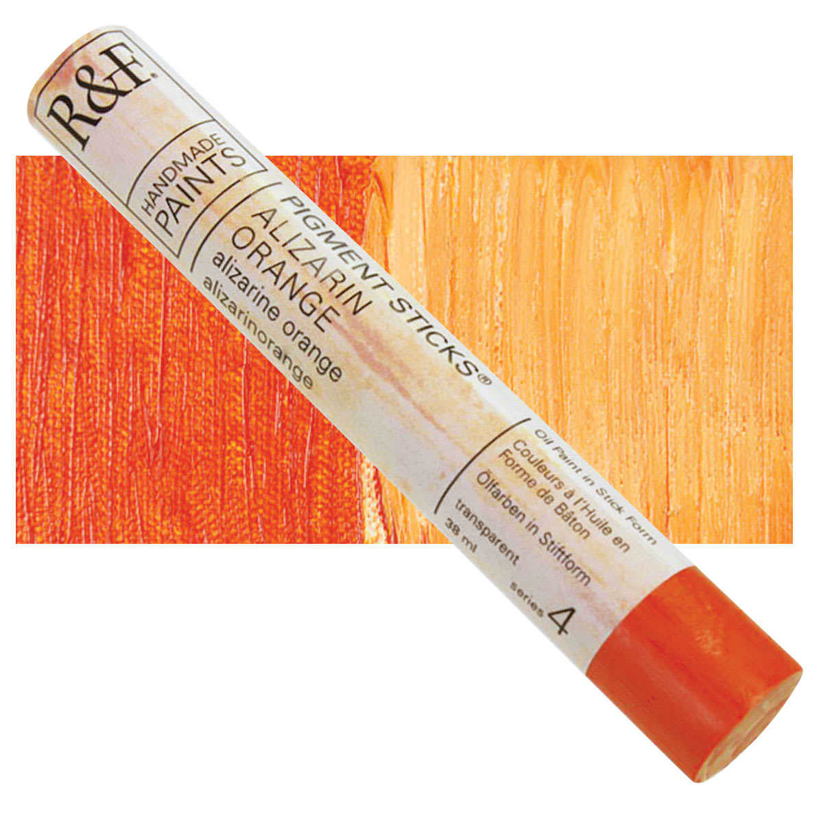 R&F Pigment Stick - Alizarin Orange, 38 ml stick and swatch