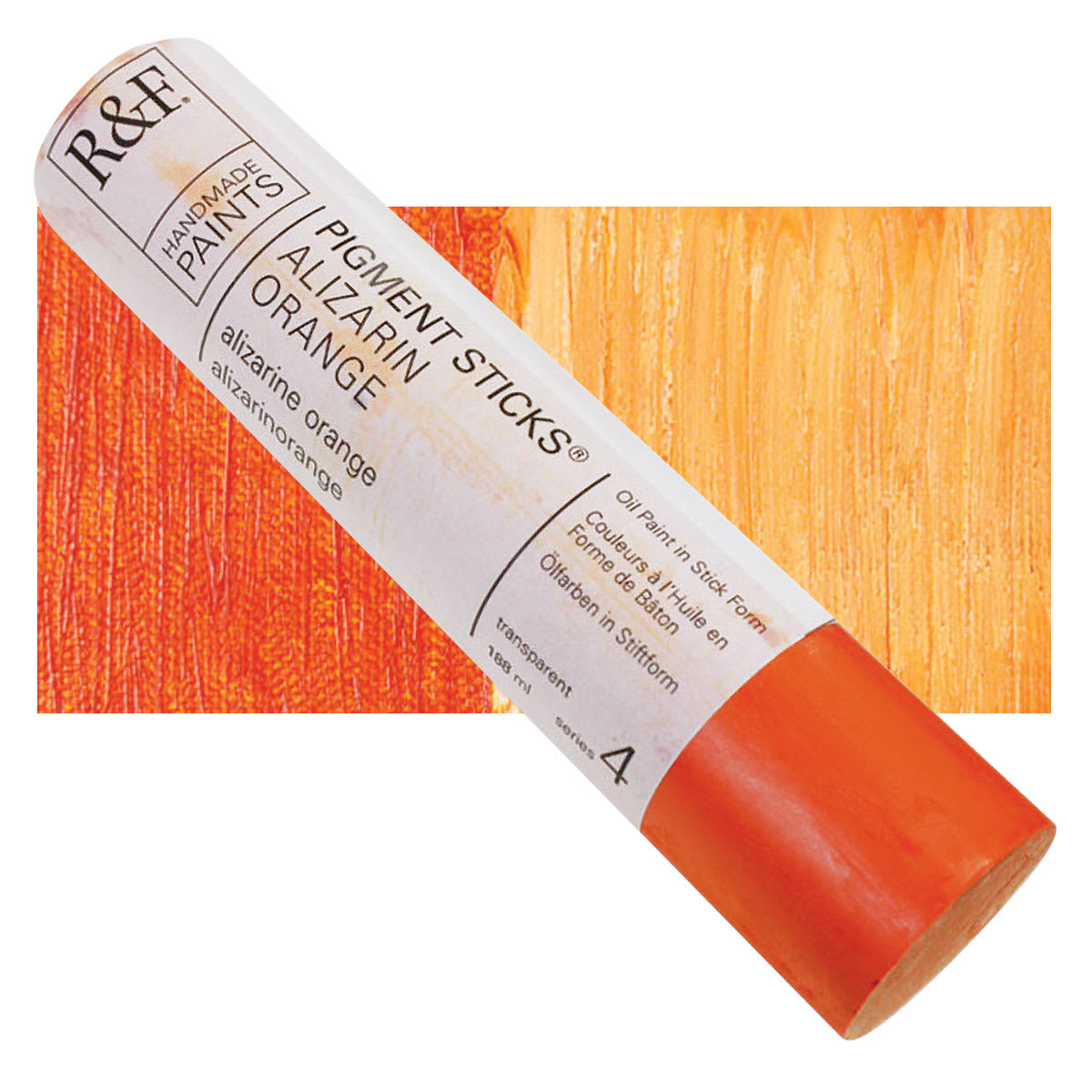 R&F Pigment Stick - Alizarin Orange, 188 ml stick and swatch