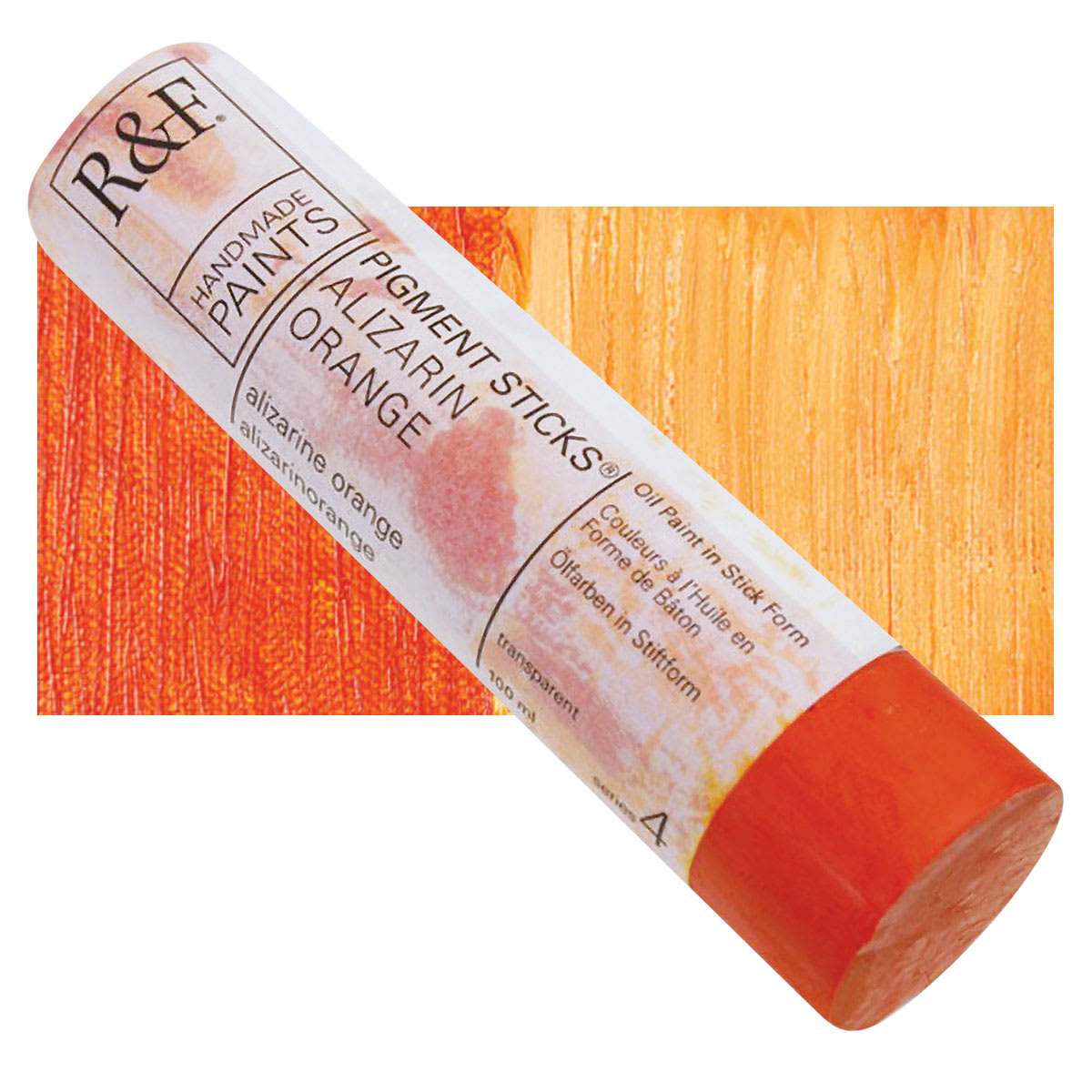 R&F Pigment Stick - Alizarin Orange, 100 ml stick and swatch