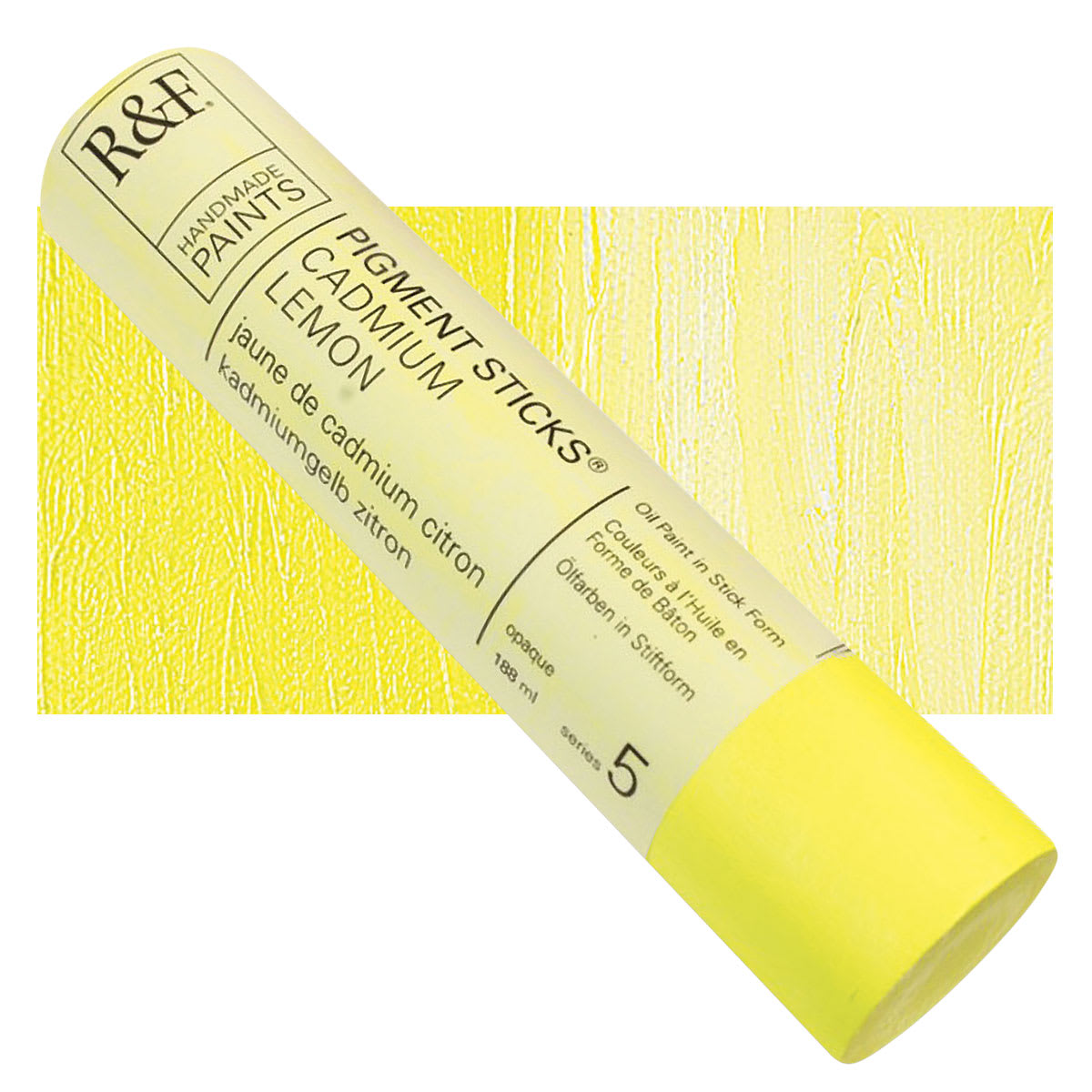 R&F Pigment Stick - Cadmium Lemon, 188 ml stick and swatch