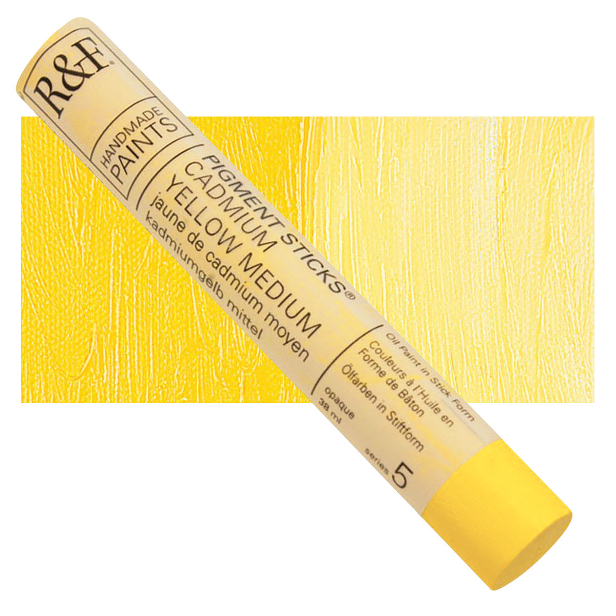 R&F Pigment Stick - Cadmium Yellow Medium, 38 ml stick and swatch