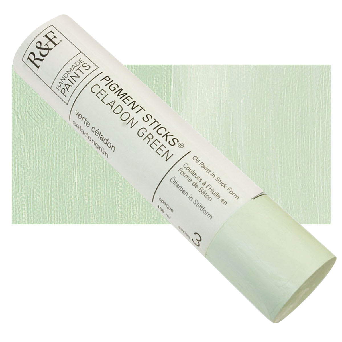 R&F Pigment Stick - Celadon Green, 188 ml stick and swatch