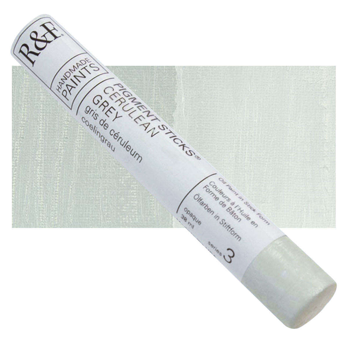 R&F Pigment Stick - Cerulean Grey, 38 ml stick and swatch