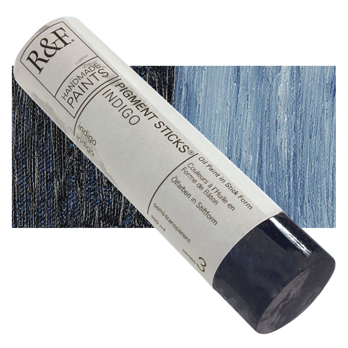 R&F Pigment Stick - Indigo, 100 ml stick and swatch