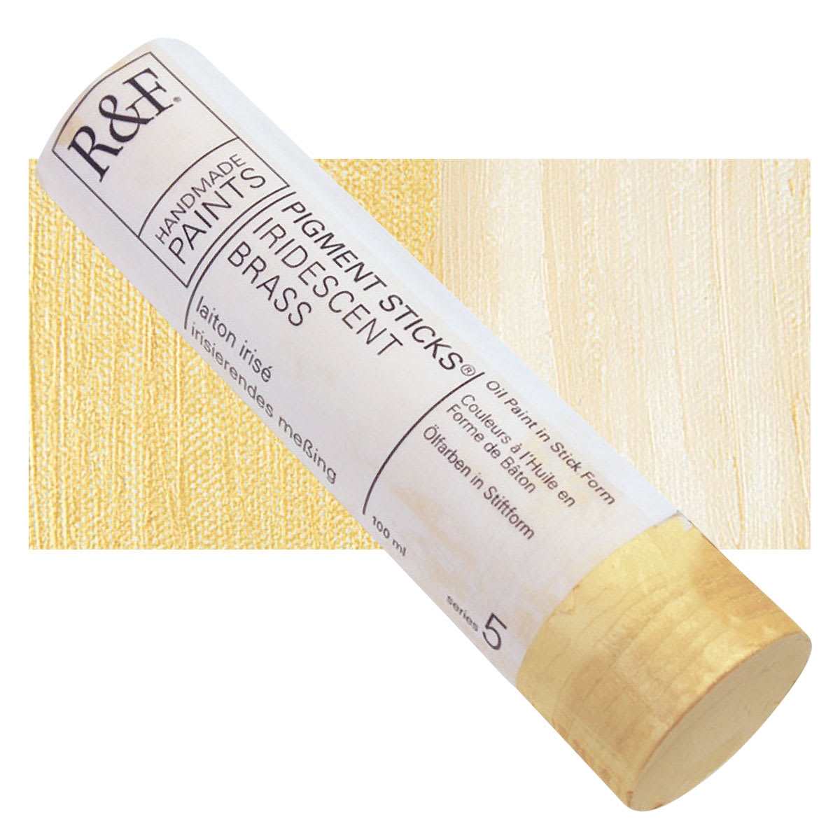 R&F Pigment Stick - Iridescent Brass, 100 ml stick and swatch