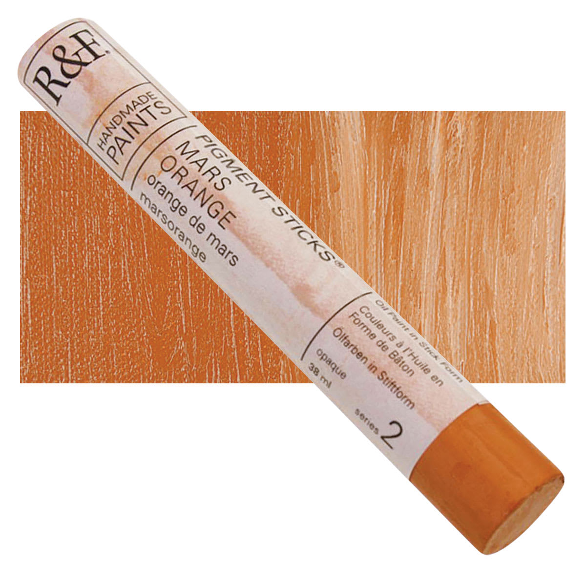 R&F Pigment Stick - Mars Orange, 38 ml stick and swatch