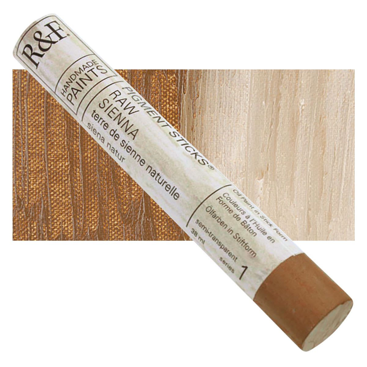 R&F Pigment Stick - Raw Sienna, 38 ml stick and swatch