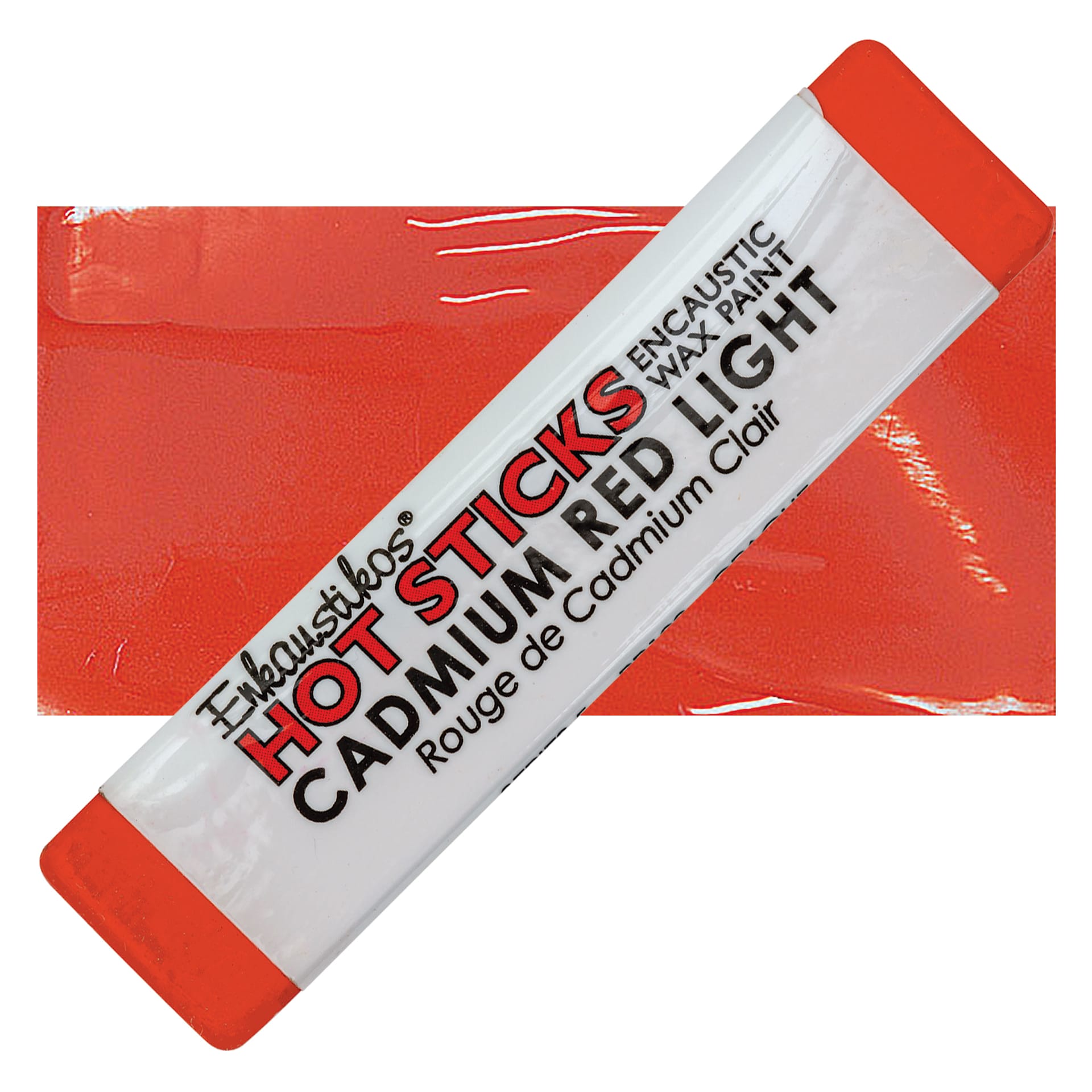 Enkaustikos Hot Sticks Encaustic Wax Paint - Cadmium Red Light, 13 ml Stick and swatch