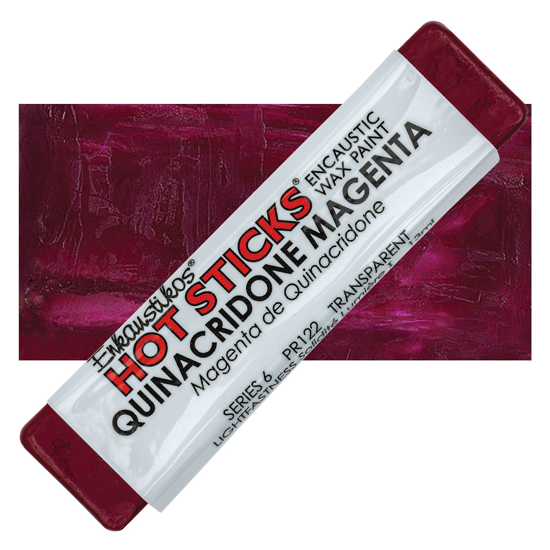 Enkaustikos Hot Sticks Encaustic Wax Paint - Quinacridone Magenta, 13 ml stick and swatch