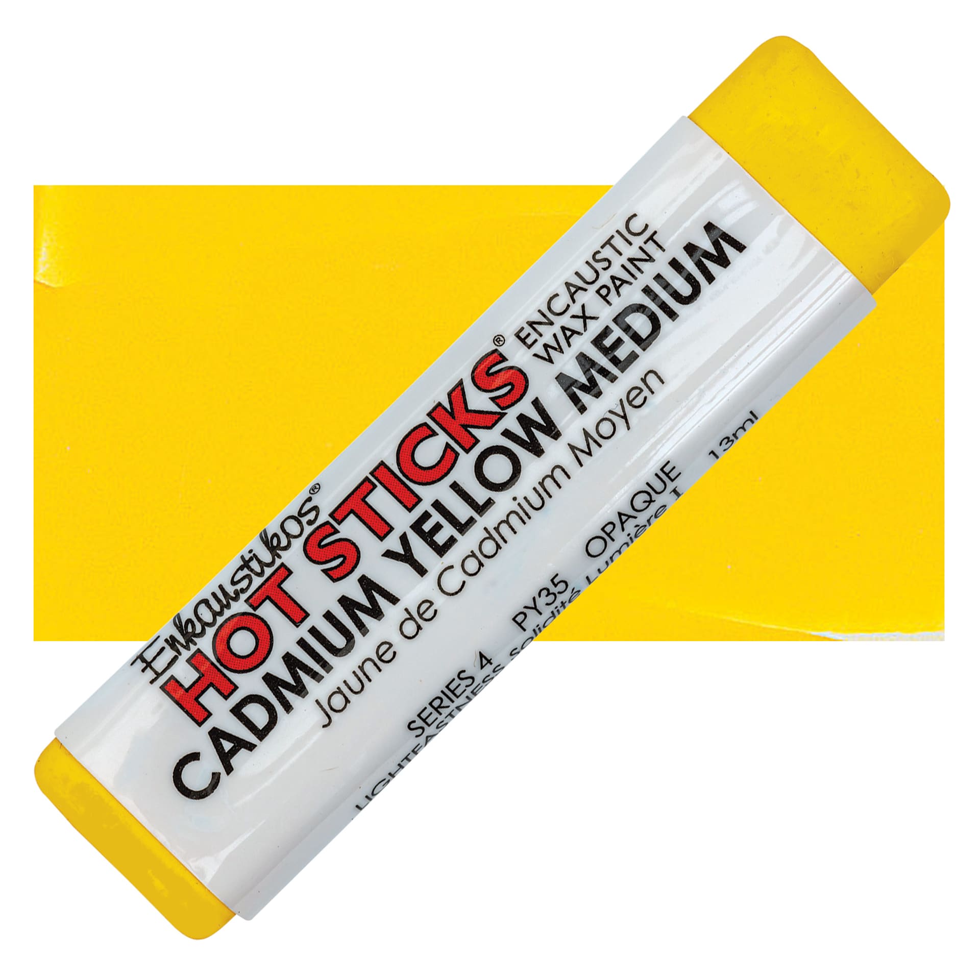 Enkaustikos Hot Sticks Encaustic Wax Paint - Cadmium Yellow Medium, 13 ml stick and swatch
