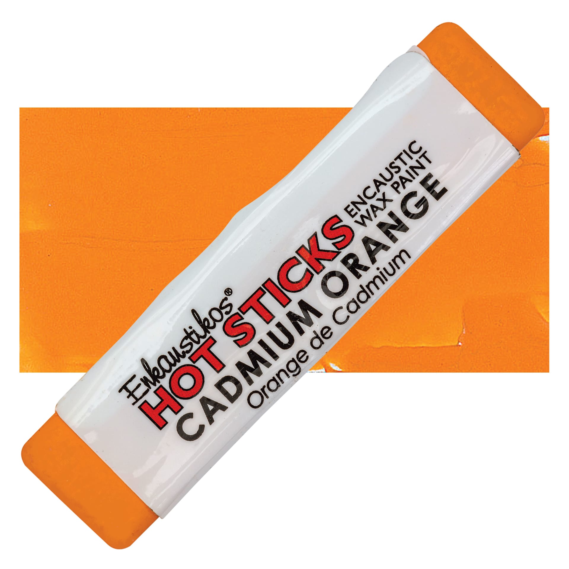 Enkaustikos Hot Sticks Encaustic Wax Paint - Cadmium Orange, 13 ml stick and swatch