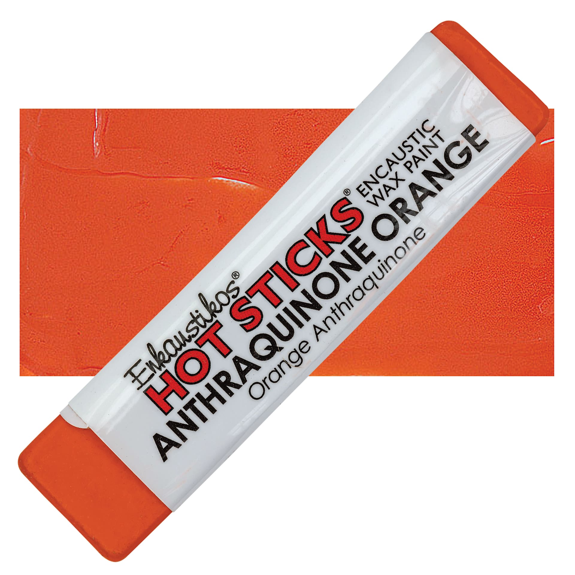Enkaustikos Hot Sticks Encaustic Wax Paint - Anthraquinone Orange, 13 ml stick and swatch