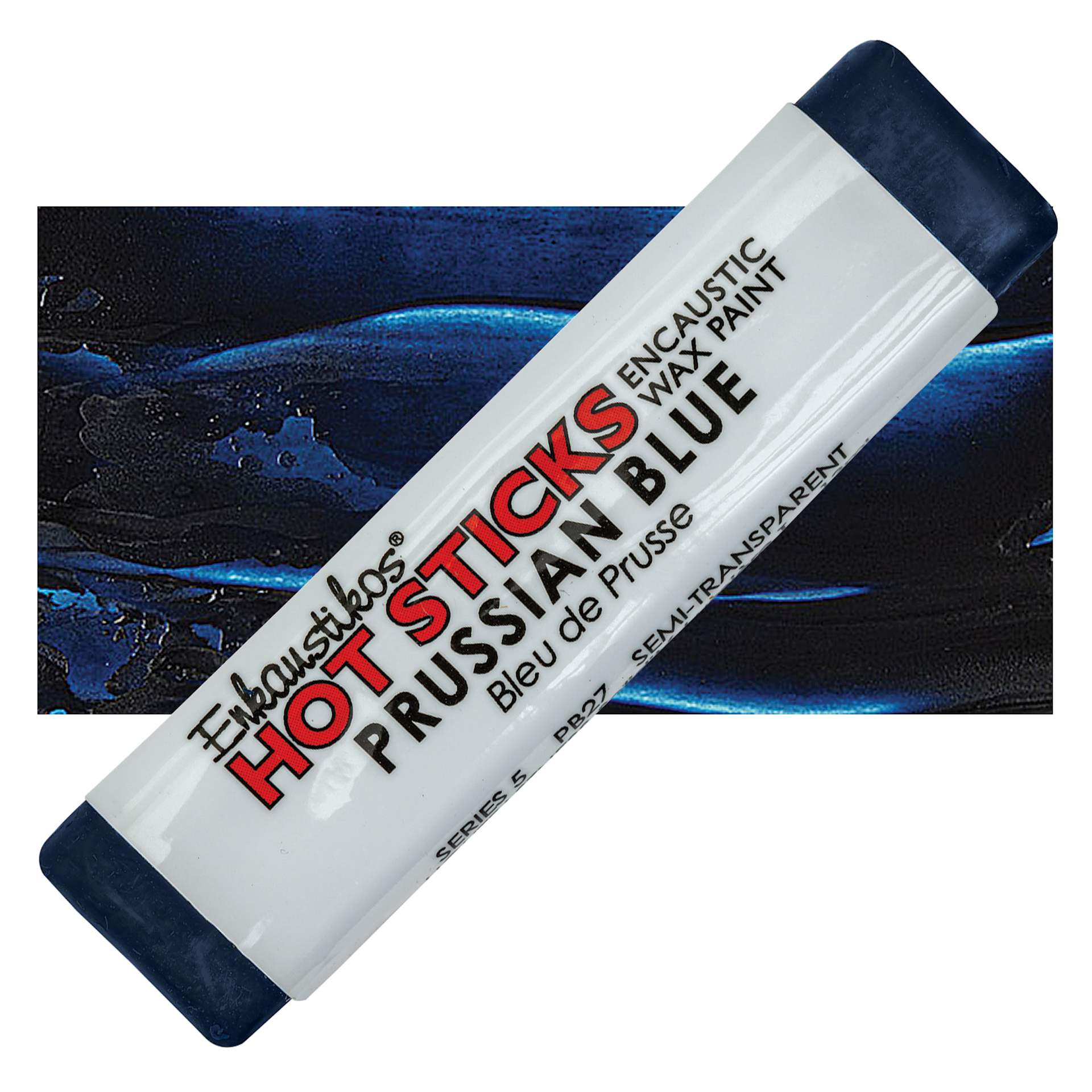 Enkaustikos Hot Sticks Encaustic Wax Paint - Prussian Blue, 13 ml stick and swatch