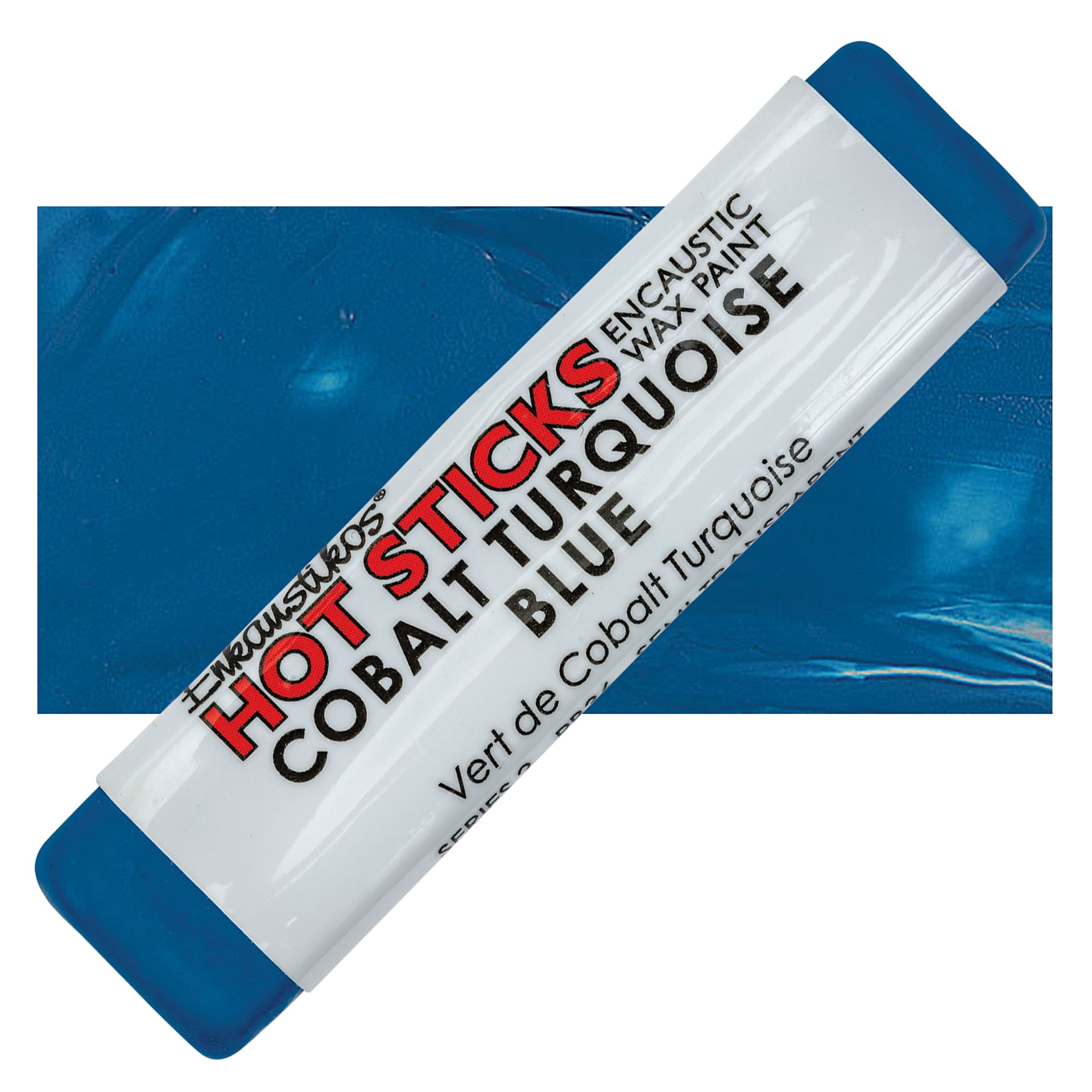 Enkaustikos Hot Sticks Encaustic Wax Paint - Cobalt Turquoise Blue, 13 ml stick and swatch