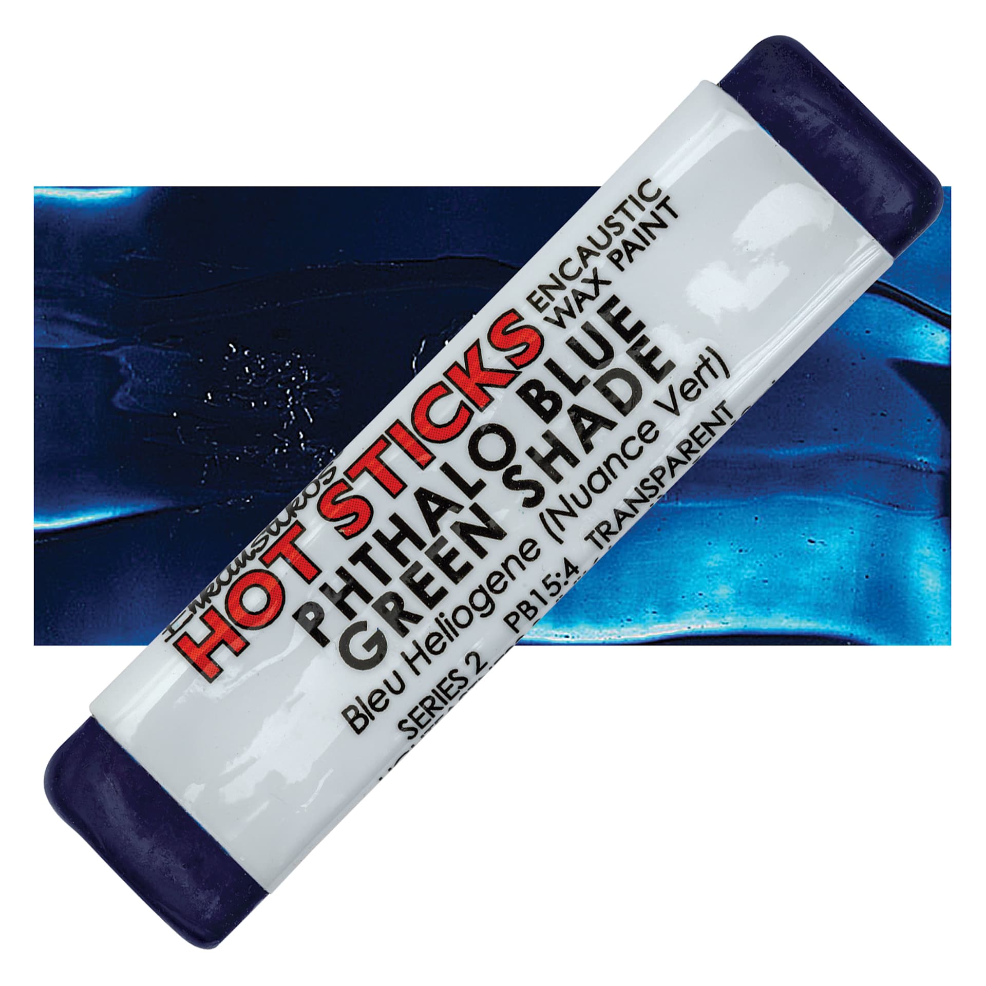 Enkaustikos Hot Sticks Encaustic Wax Paint - Phthalo Blue Green Shade, 13 ml stick and swatch