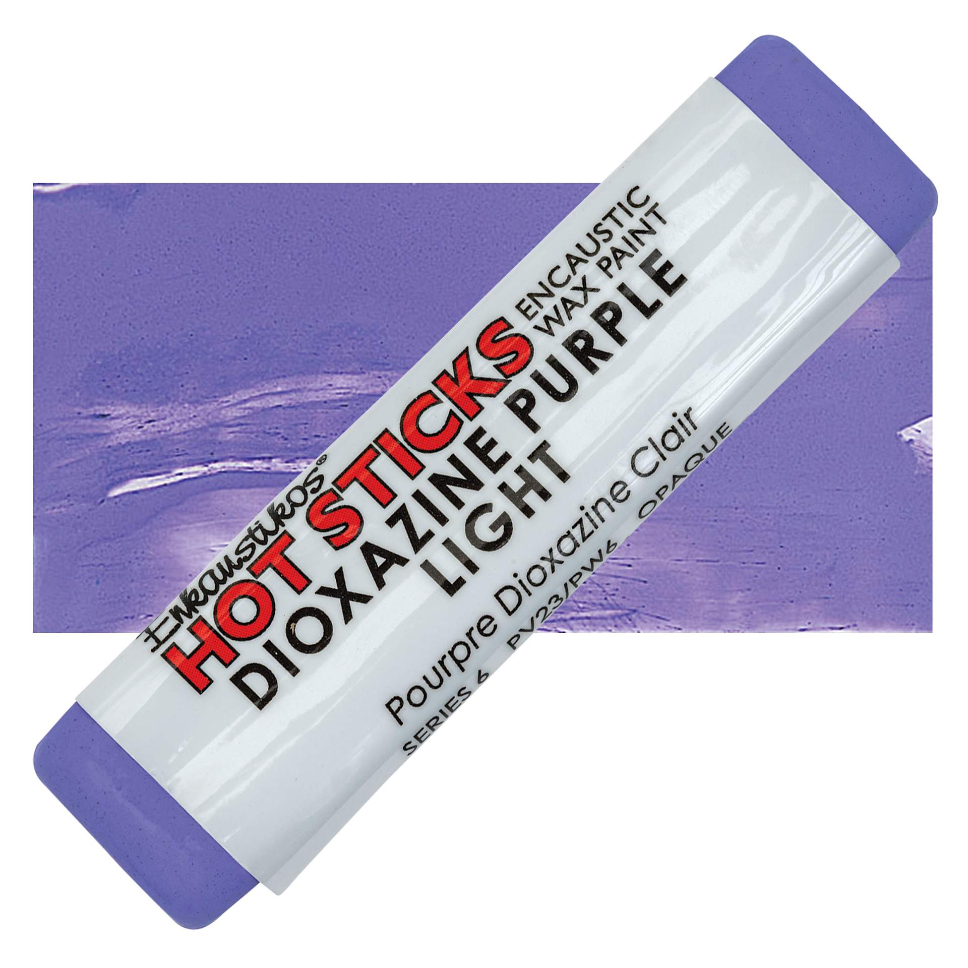 Enkaustikos Hot Sticks Encaustic Wax Paint - Dioxazine Purple Light, 13 ml stick and swatch