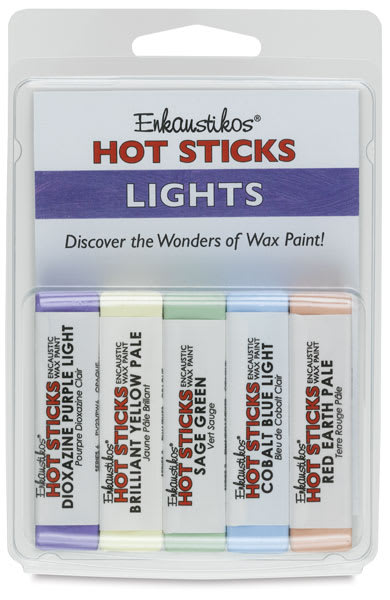 Enkaustikos Hot Sticks Encaustic Paint Sets - Front of package of 5 pc Light Tones Set