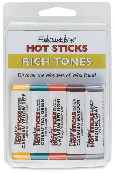 Enkaustikos Hot Sticks Encaustic Paints - Set of 5, Rich Tones, 13 ml sticks