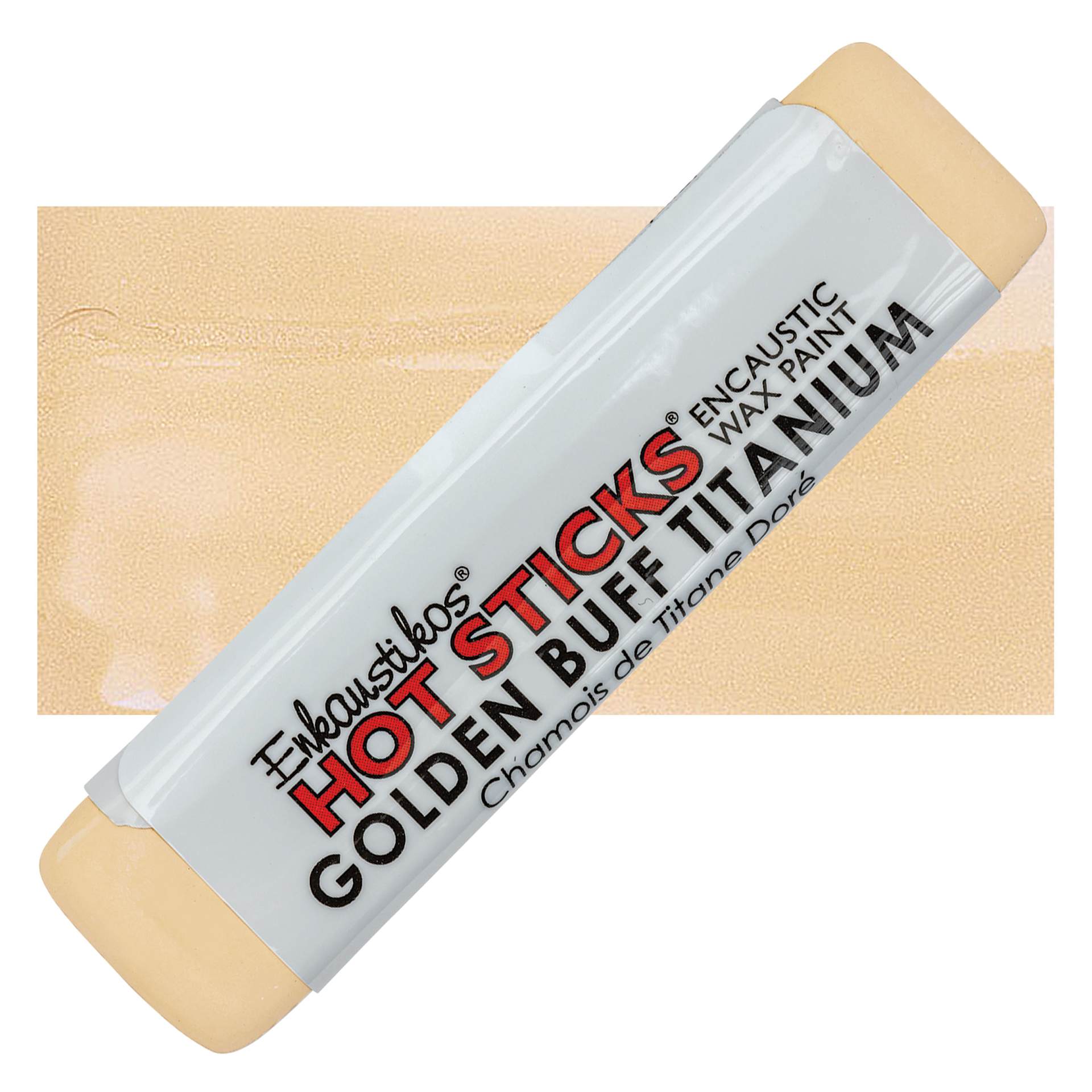 Enkaustikos Hot sticks Encaustic Wax Paint - Golden Buff Titanium, 13 ml stick and swatch