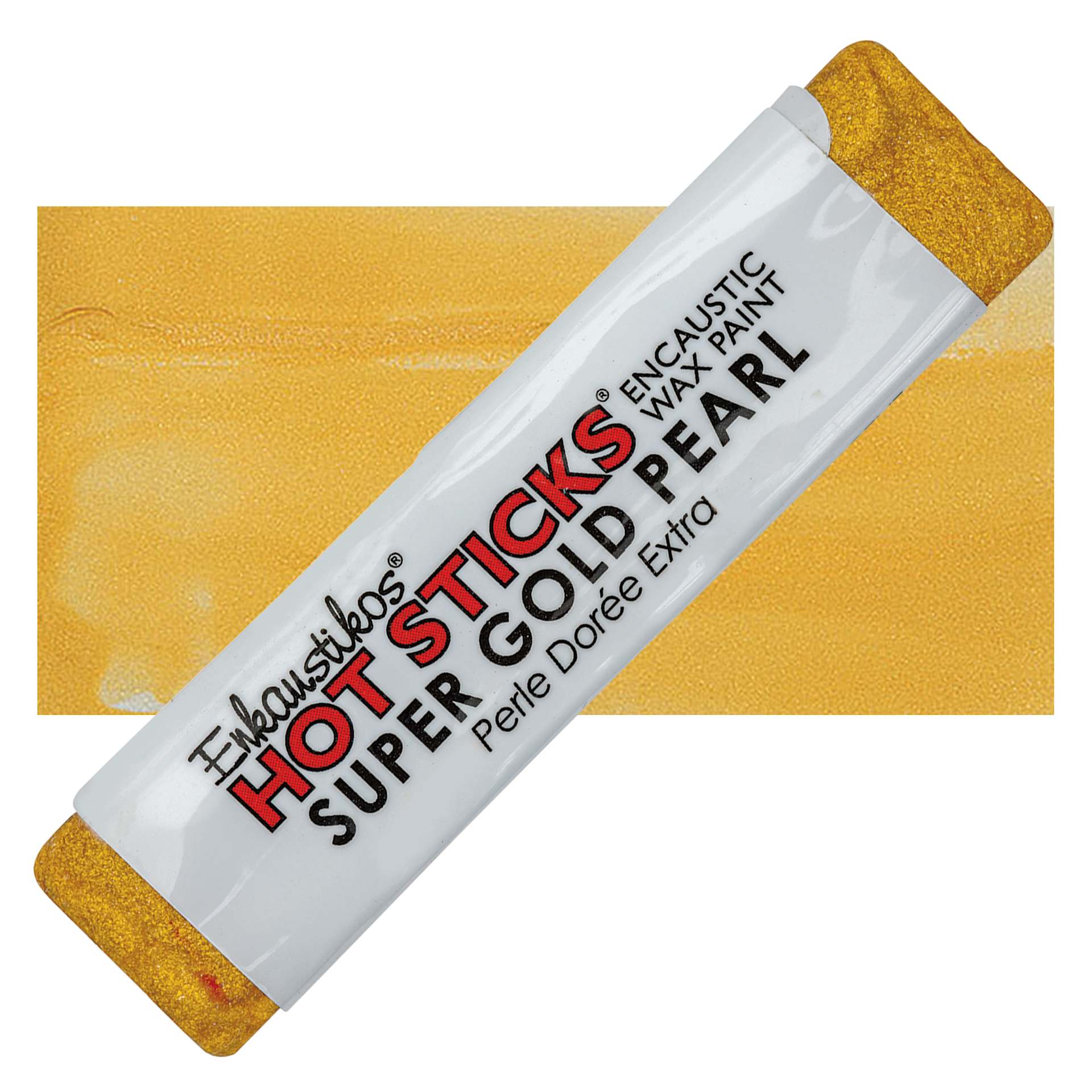 Enkaustikos Hot sticks Encaustic Wax Paint - Super Gold Pearl, 13 ml stick and swatch