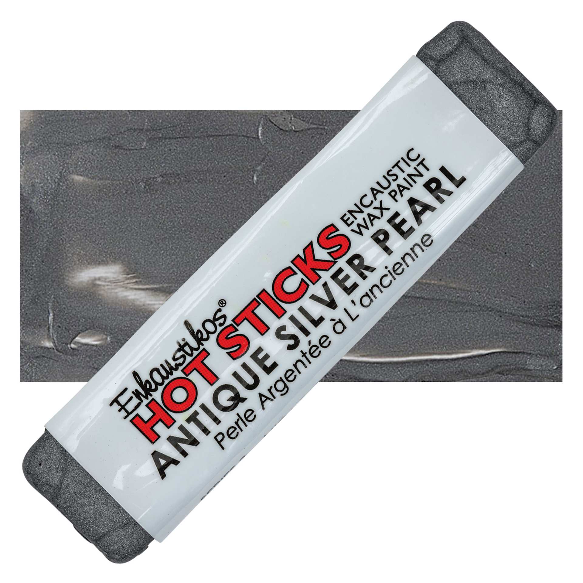 Enkaustikos Hot sticks Encaustic Wax Paint - Antique Silver Pearl, 13 ml stick and swatch