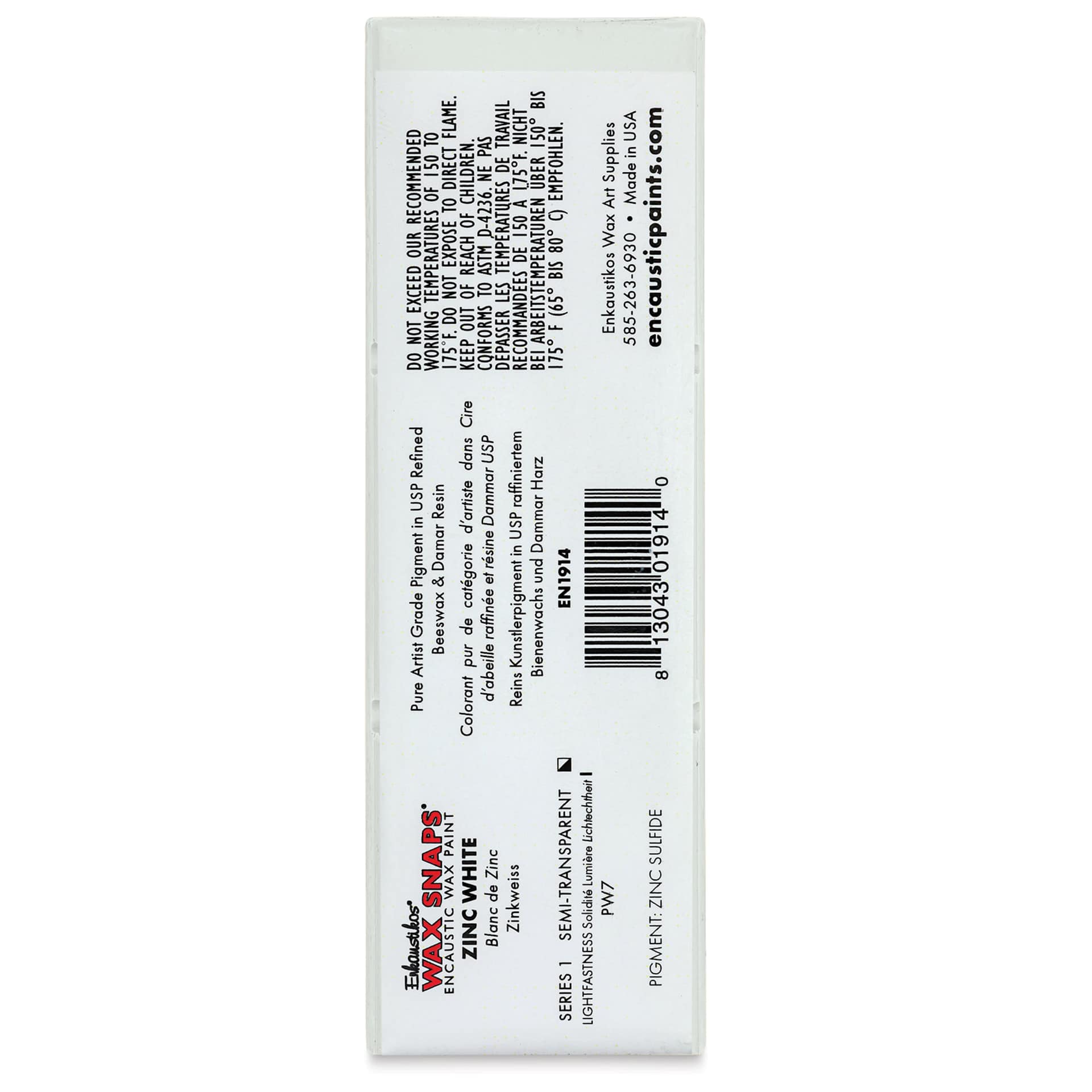 Enkaustikos Wax Snaps Encaustic Paints - Zinc White (French), 40 ml cake back of package