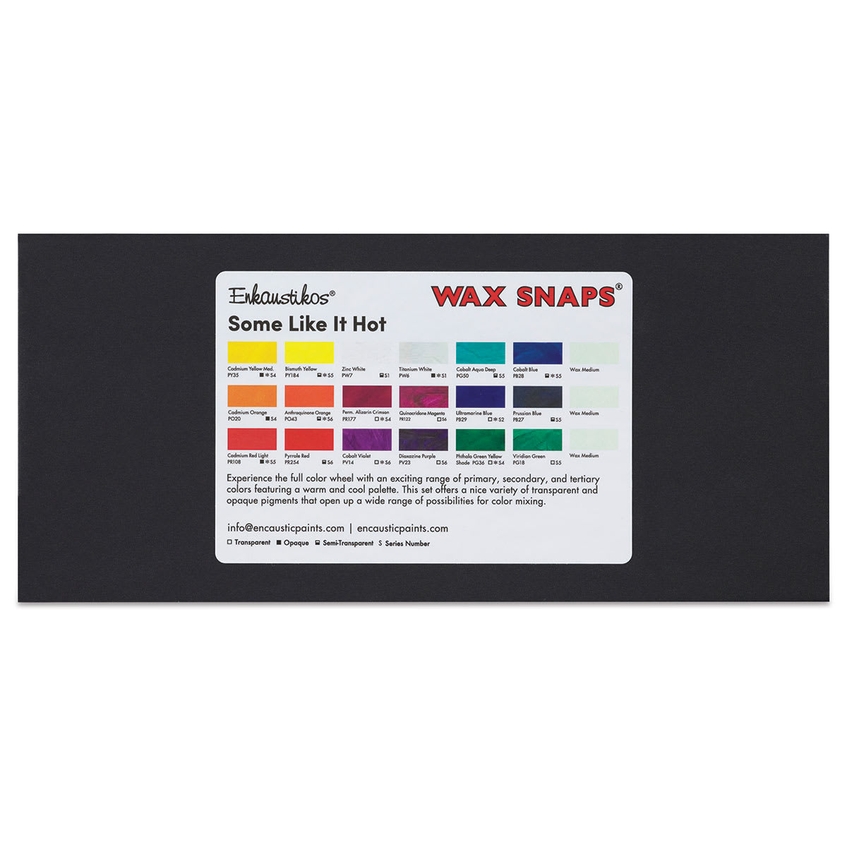 Enkaustikos Wax Snaps Encaustic Paints - Top of Some Like it Hot package showing colors
