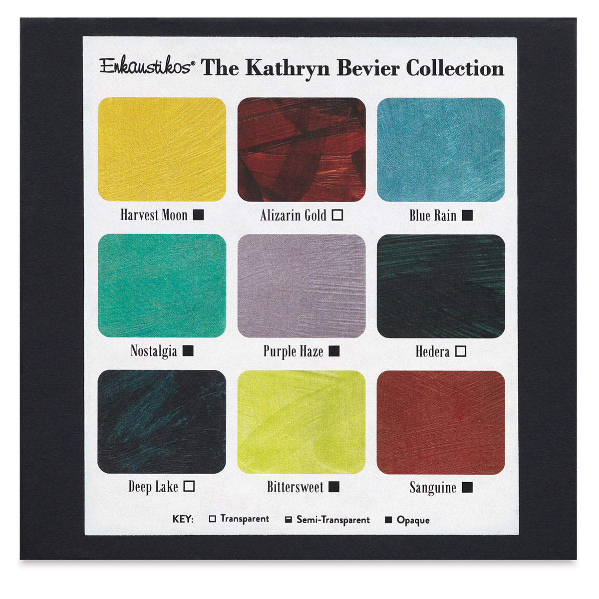 Enkaustikos Wax Snaps Encaustic Paints - Kathryn Bevier Set of 9, Color chart.