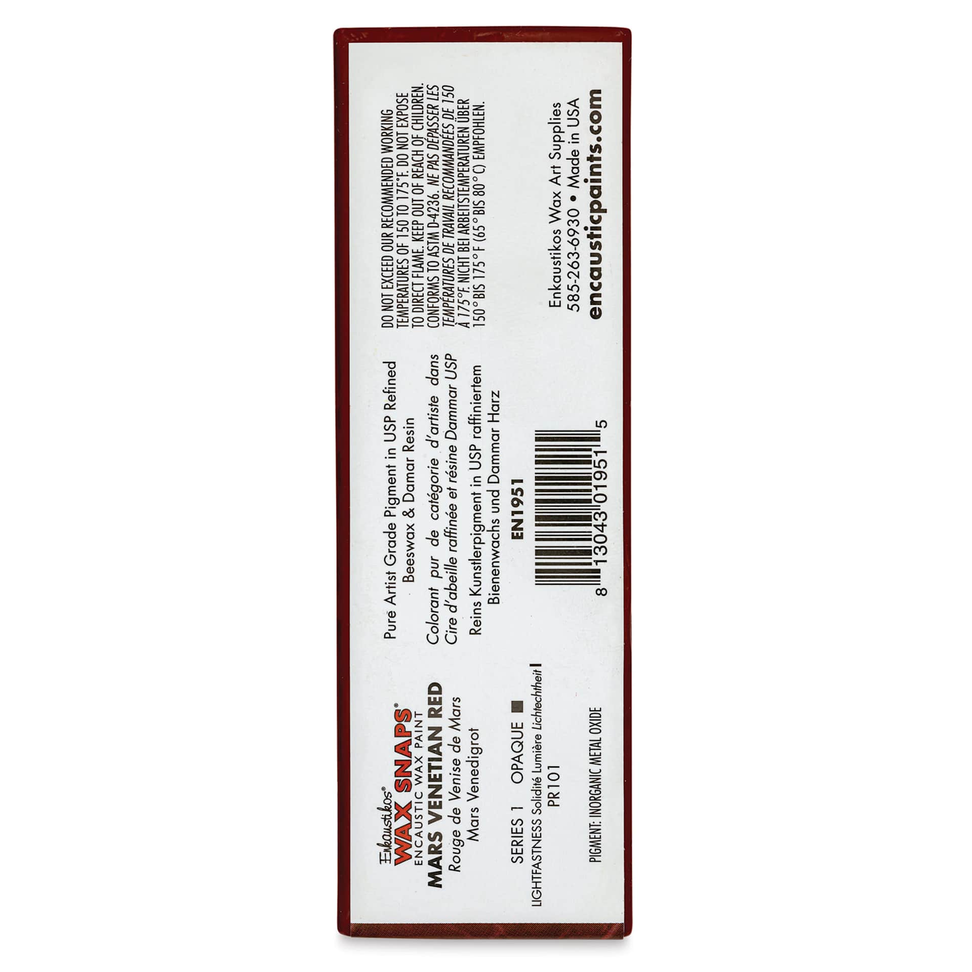 Enkaustikos Wax Snaps Encaustic Paints - Mars Venetian Red, 40 ml cake back of package