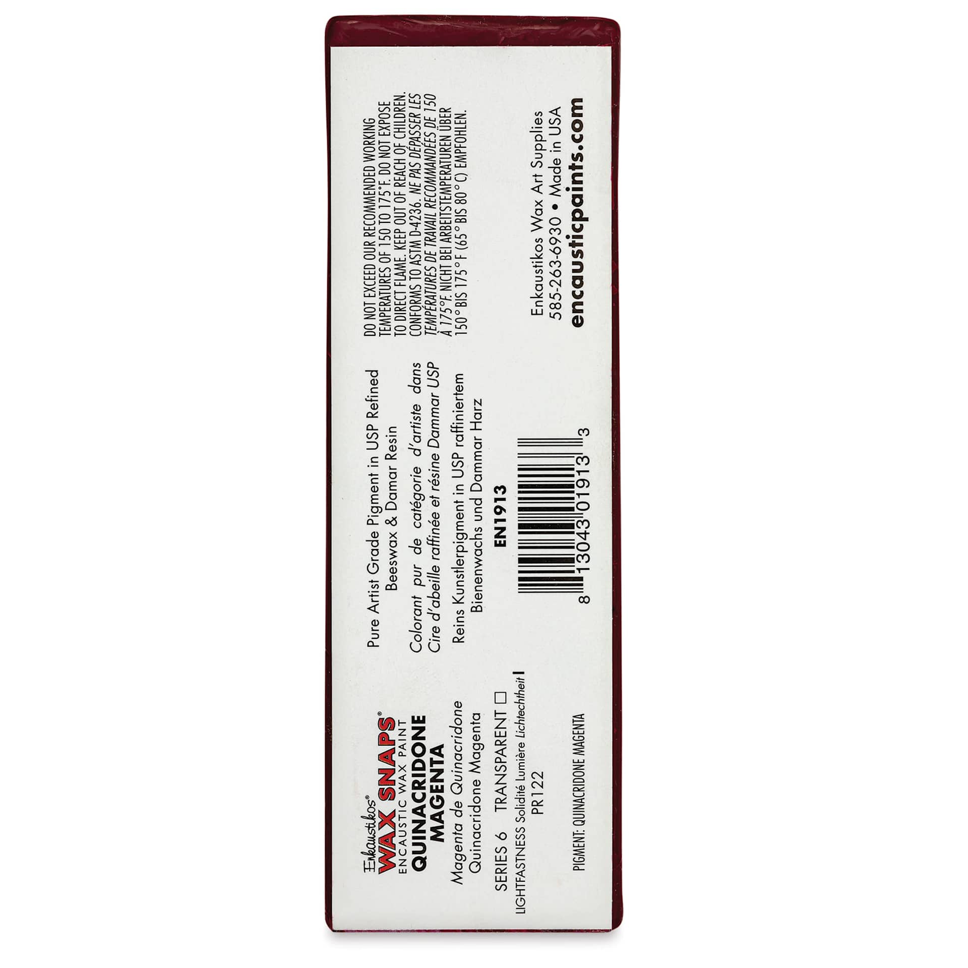 Enkaustikos Wax Snaps Encaustic Paints - Quinacridone Magenta, 40 ml cake back of package