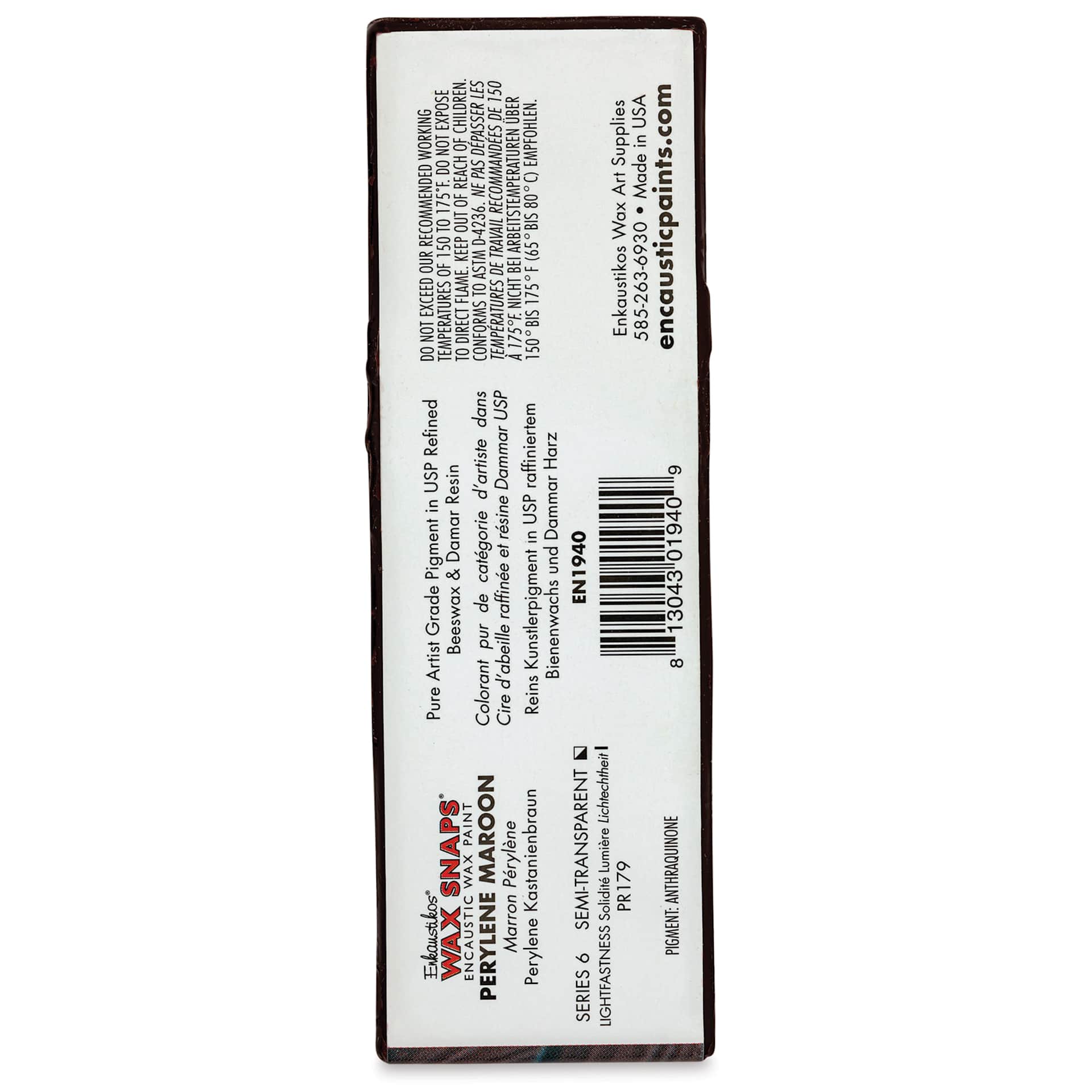 Enkaustikos Wax Snaps Encaustic Paints - Perelyn Maroon, 40 ml cake back of package