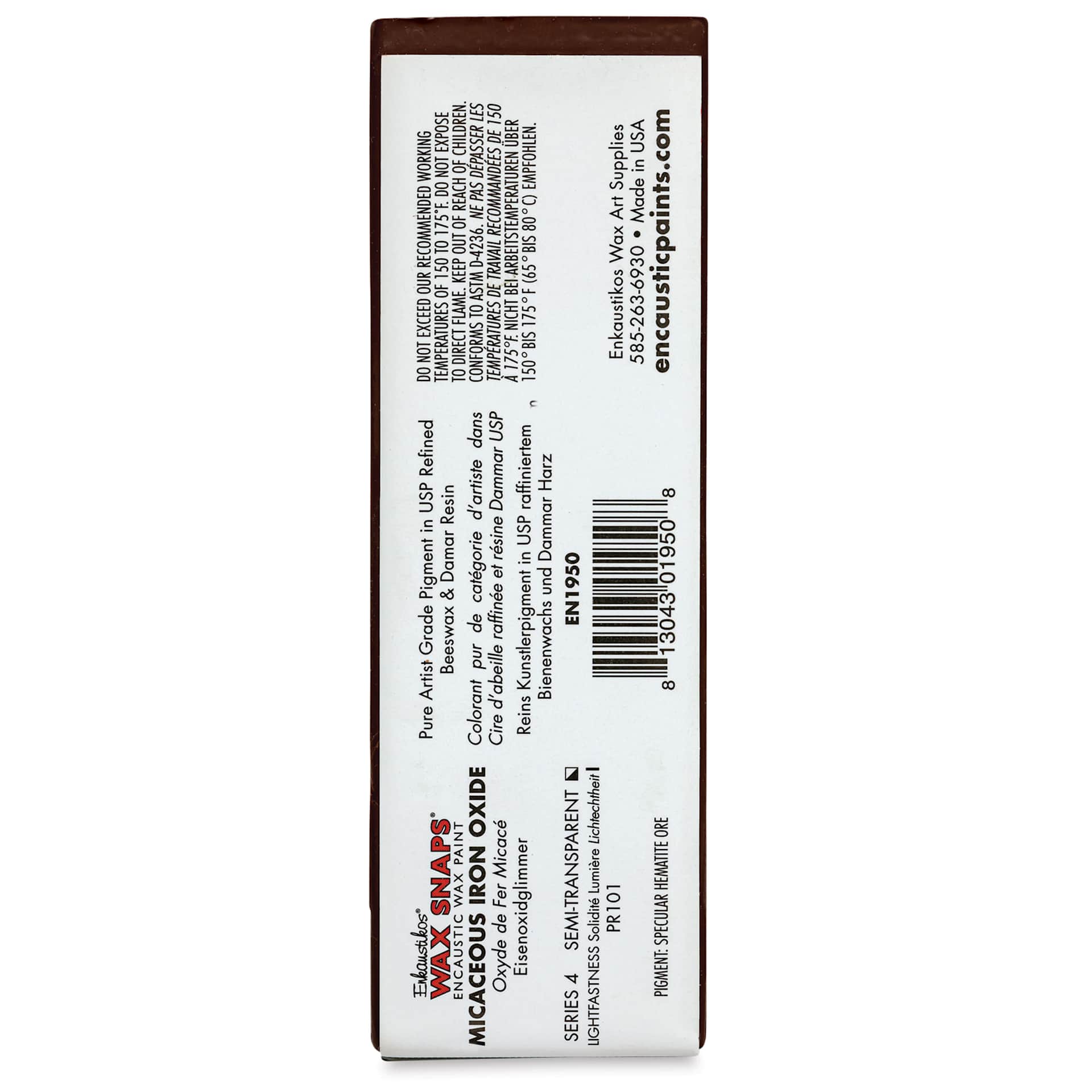 Enkaustikos Wax Snaps Encaustic Paints - Micaceous Iron Oxide, 40 ml cake back of package