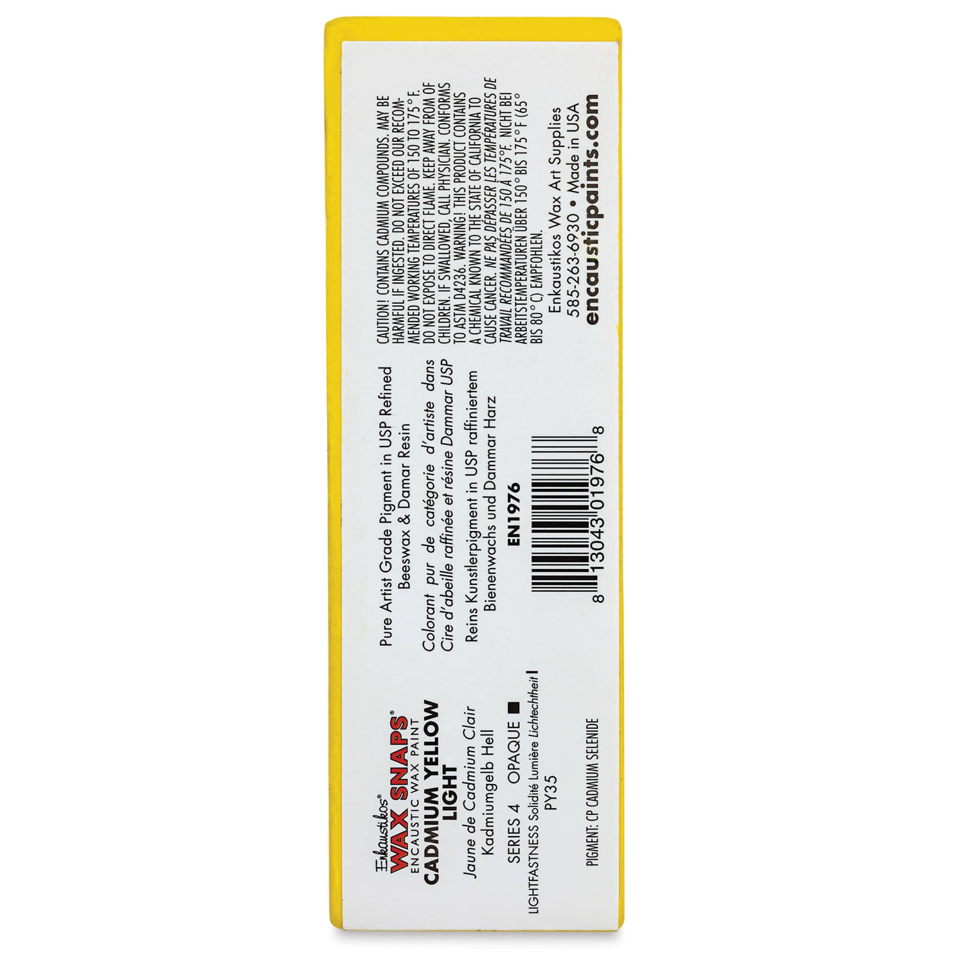 Enkaustikos Wax Snaps Encaustic Paints - Cadmium Yellow Light, 40 ml cake back of package
