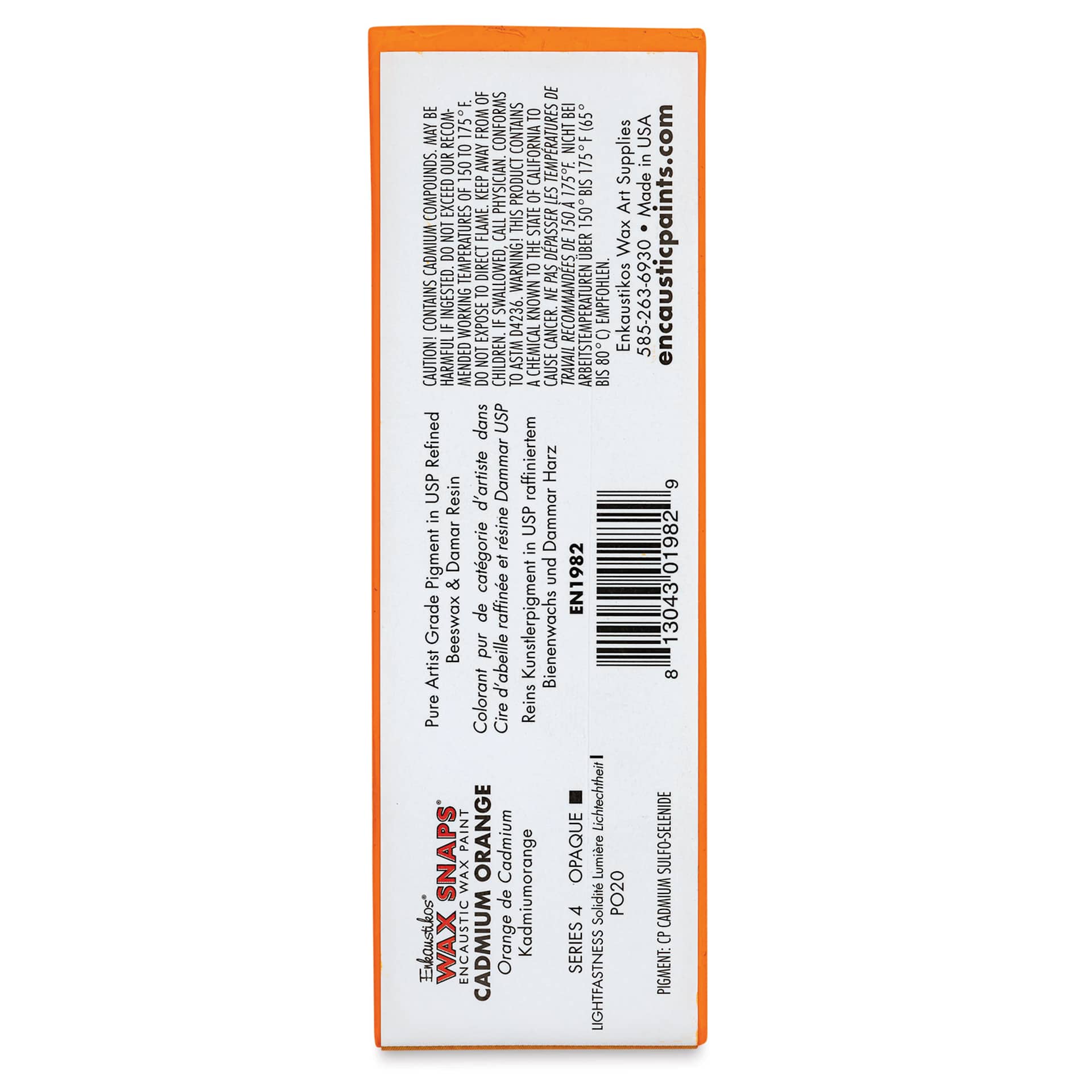 Enkaustikos Wax Snaps Encaustic Paints - Cadmium Orange, 40 ml cake back of package