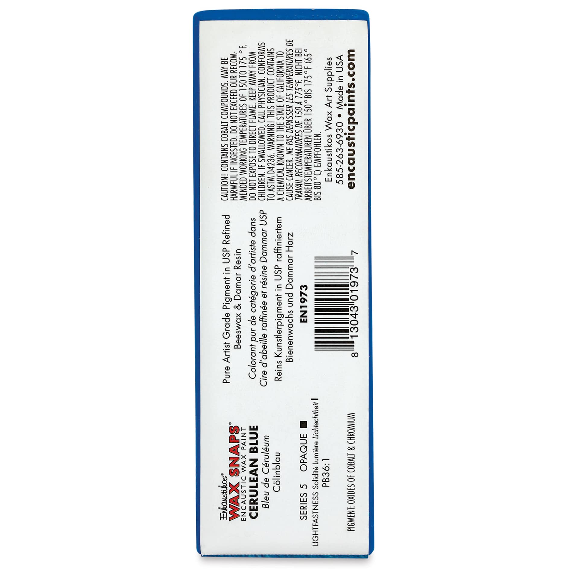 Enkaustikos Wax Snaps Encaustic Paints - Cerulean Blue, 40 ml cake back of package