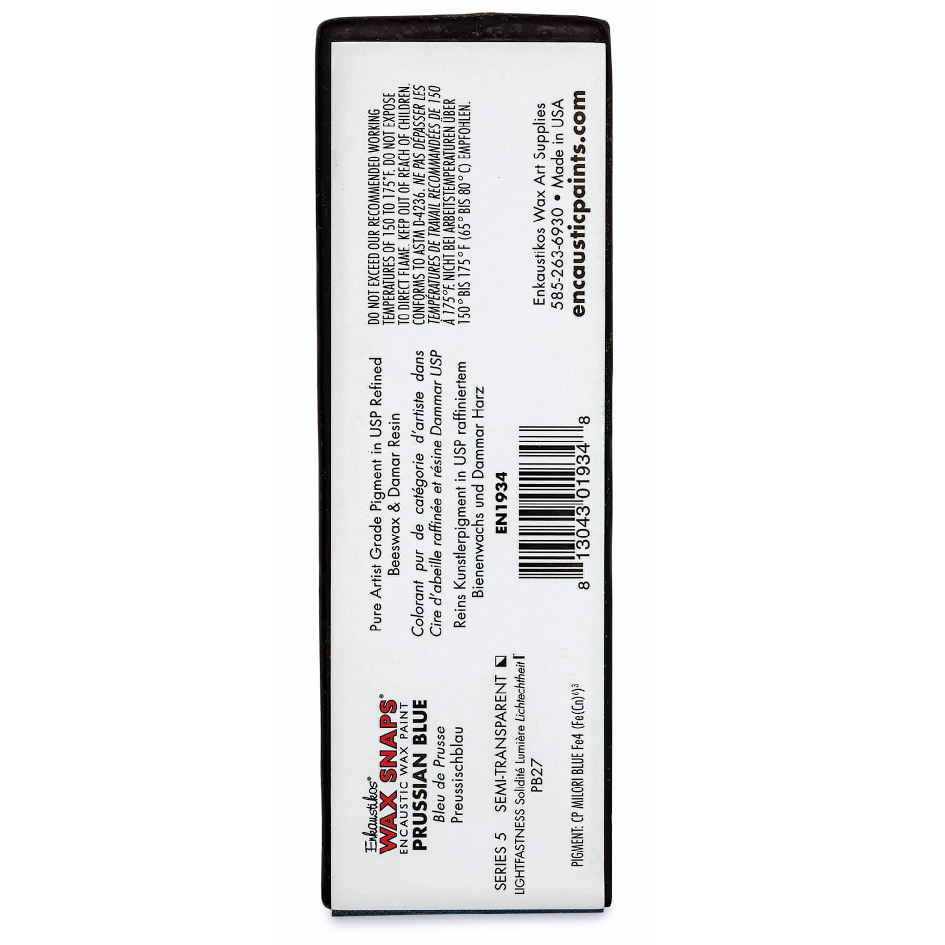 Enkaustikos Wax Snaps Encaustic Paints - Prussian Blue, 40 ml cake back of package