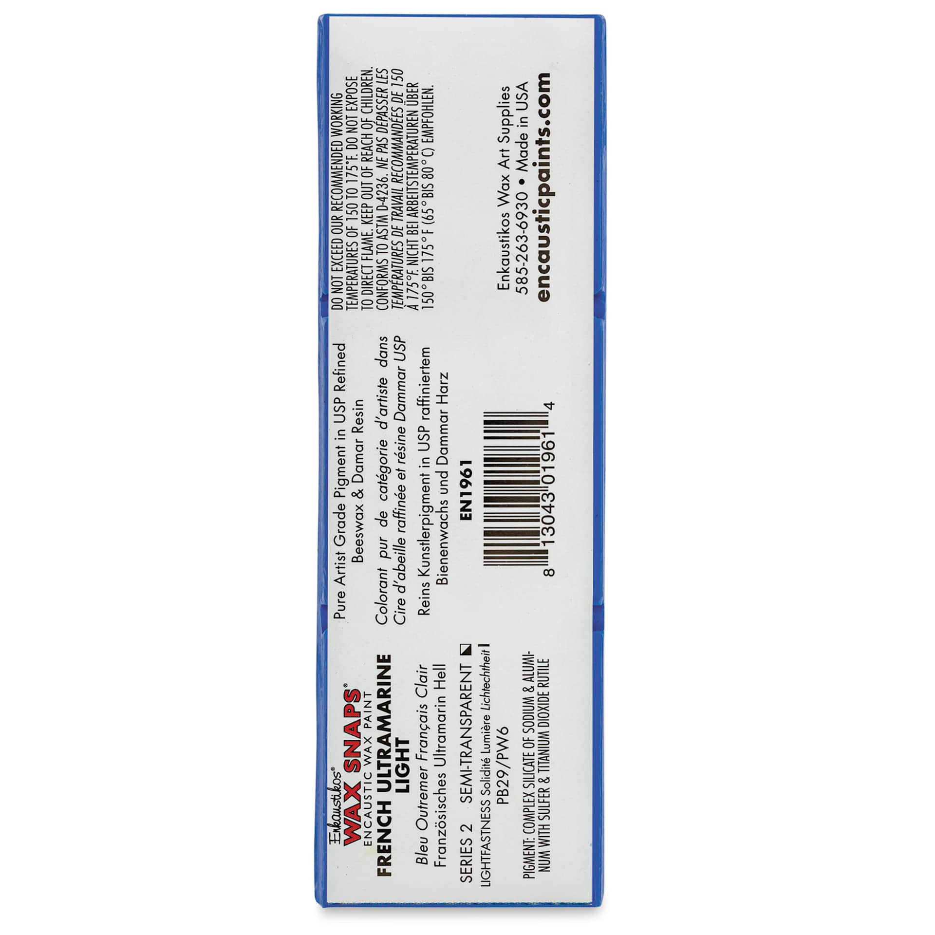 Enkaustikos Wax Snaps Encaustic Paints - French Ultramarine Light, 40 ml cake back of package