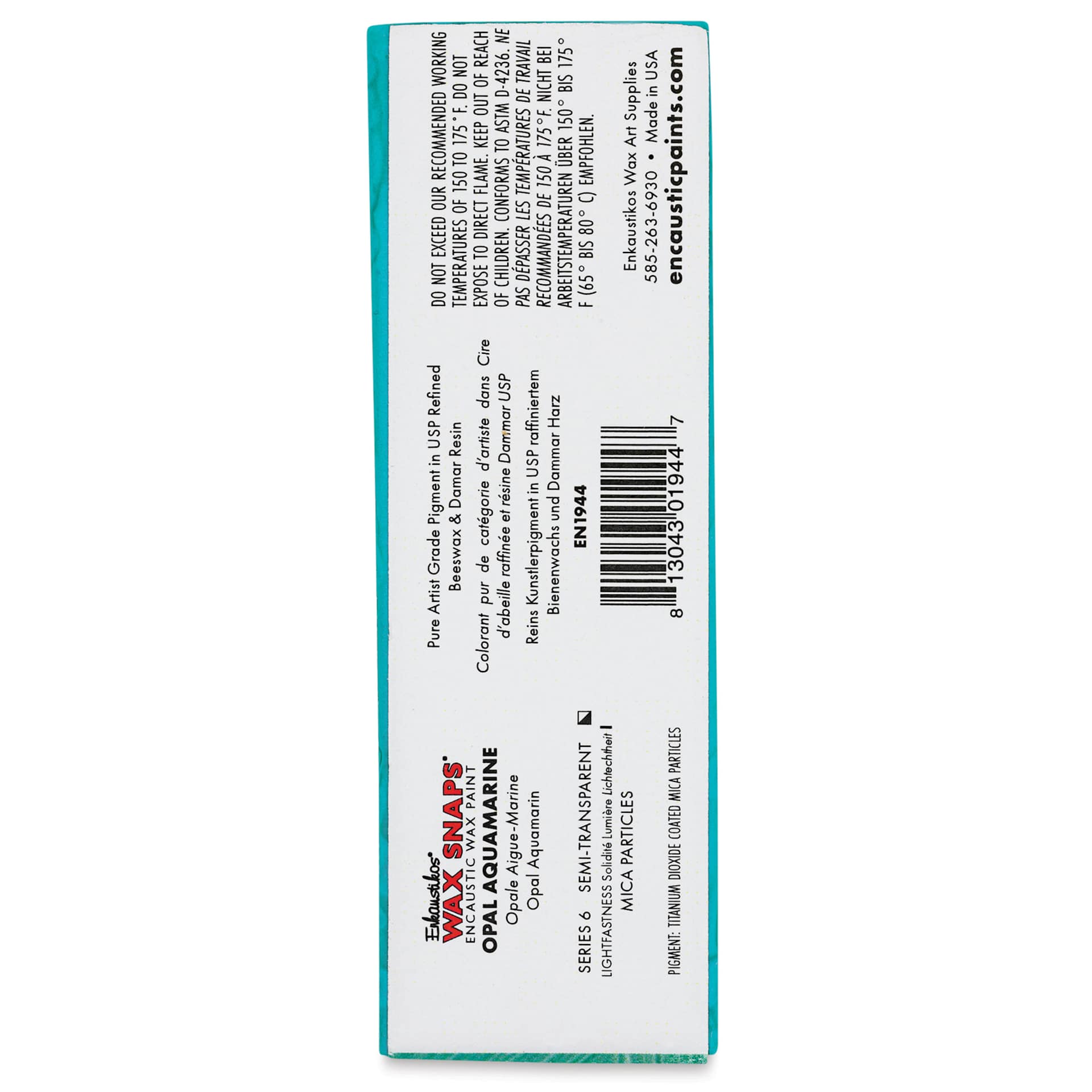 Enkaustikos Wax Snaps Encaustic Paints - Opal Aquamarine, 40 ml cake back of package