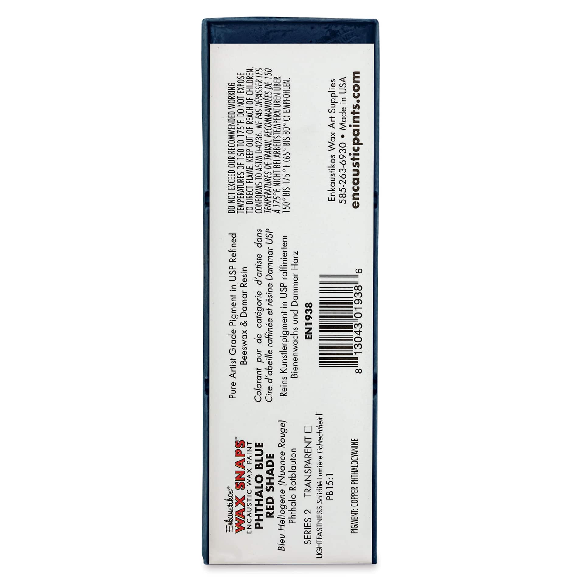 Enkaustikos Wax Snaps Encaustic Paints - Phthalo Blue Red Shade, 40 ml cake back of package