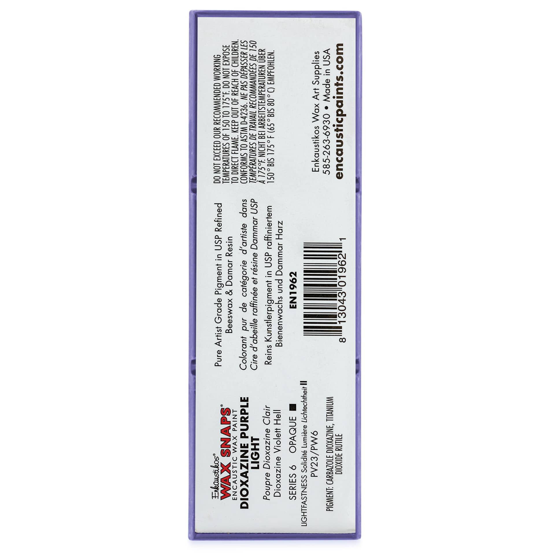 Enkaustikos Wax Snaps Encaustic Paints - Dioxazine Purple Light, 40 ml cake back of package